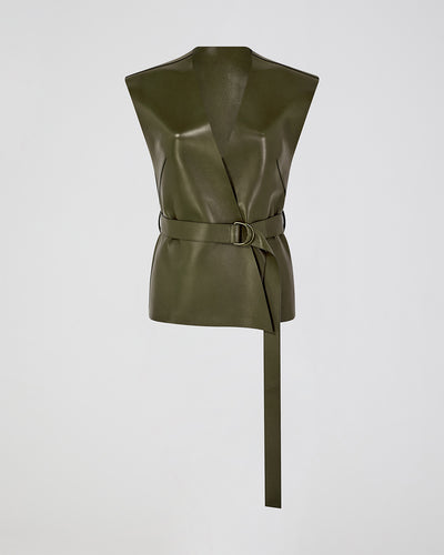 Matilda Top In Plongé Leather, Dark Olive