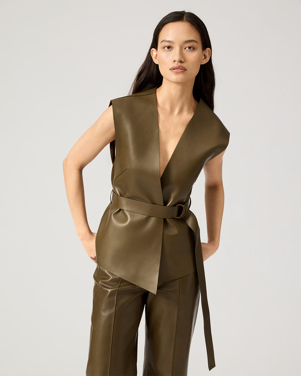 Matilda Top In Plongé Leather, Dark Olive