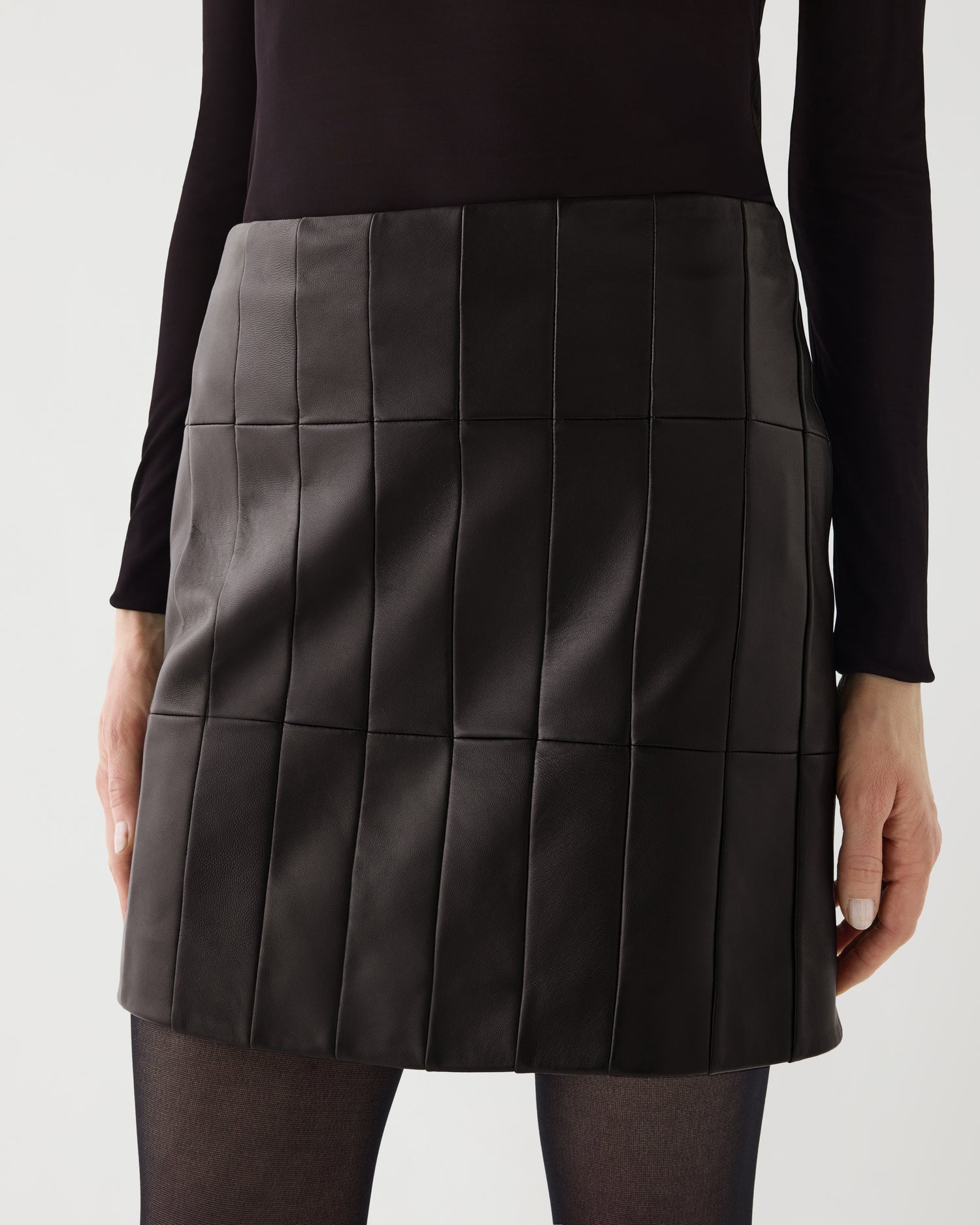 Cecily Mini Skirt in Patchwork Nappa Leather,  Chocolate
