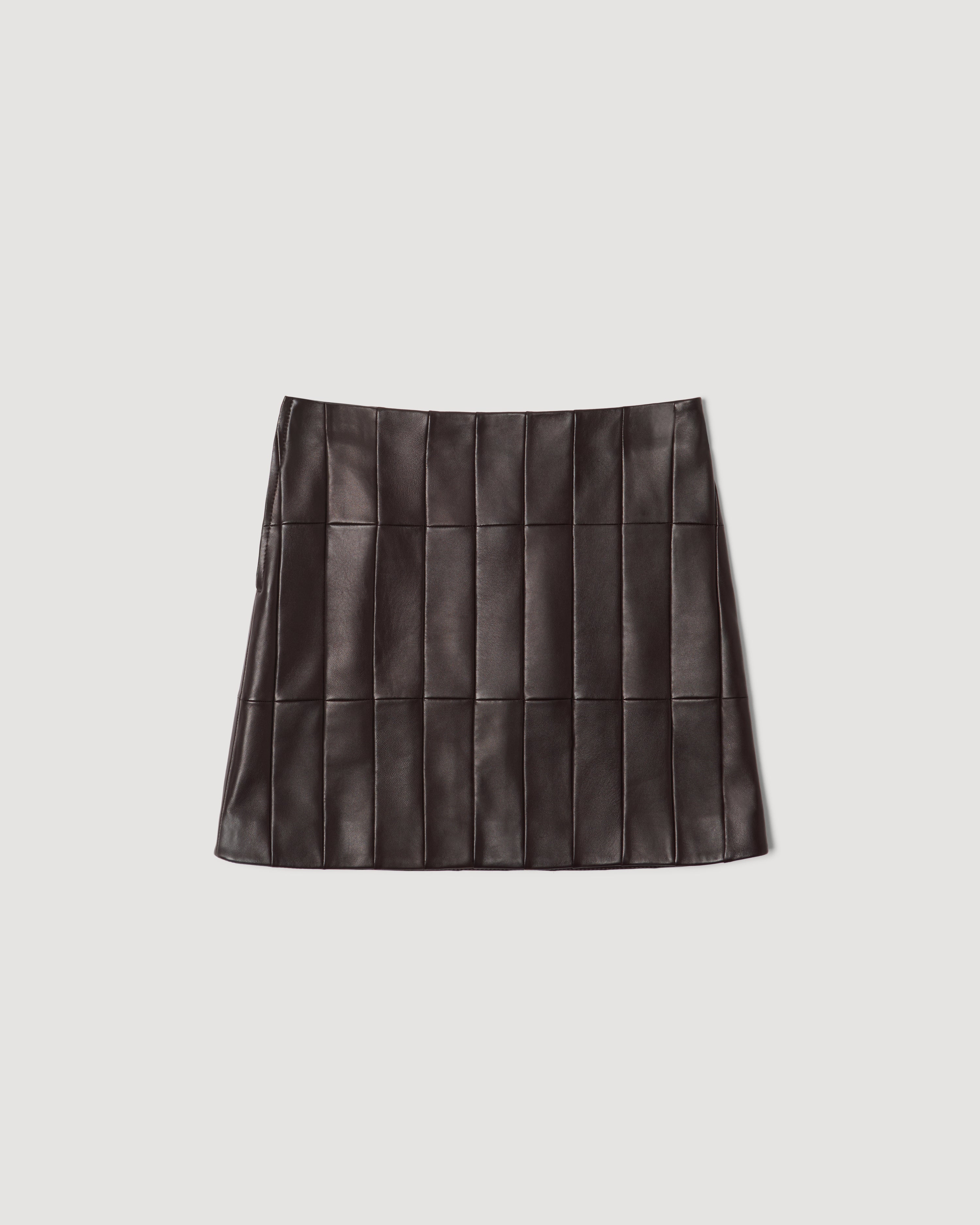 Cecily Mini Skirt in Patchwork Nappa Leather,  Chocolate