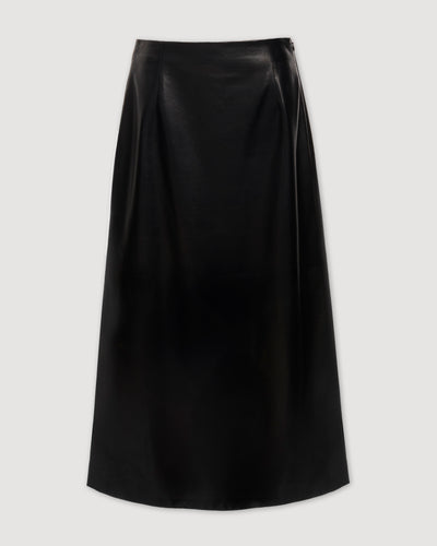 Gisele Skirt: Black nappa leather, high-waisted midi skirt with a slim, straight silhouette
