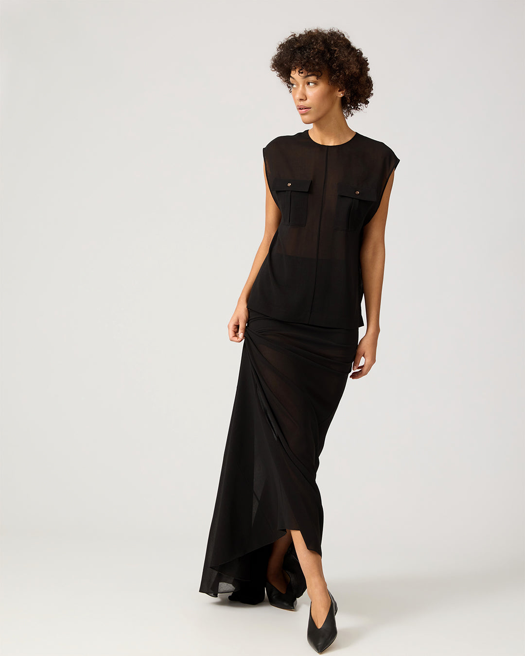 Sasha Skirt In Wool Voile, Black