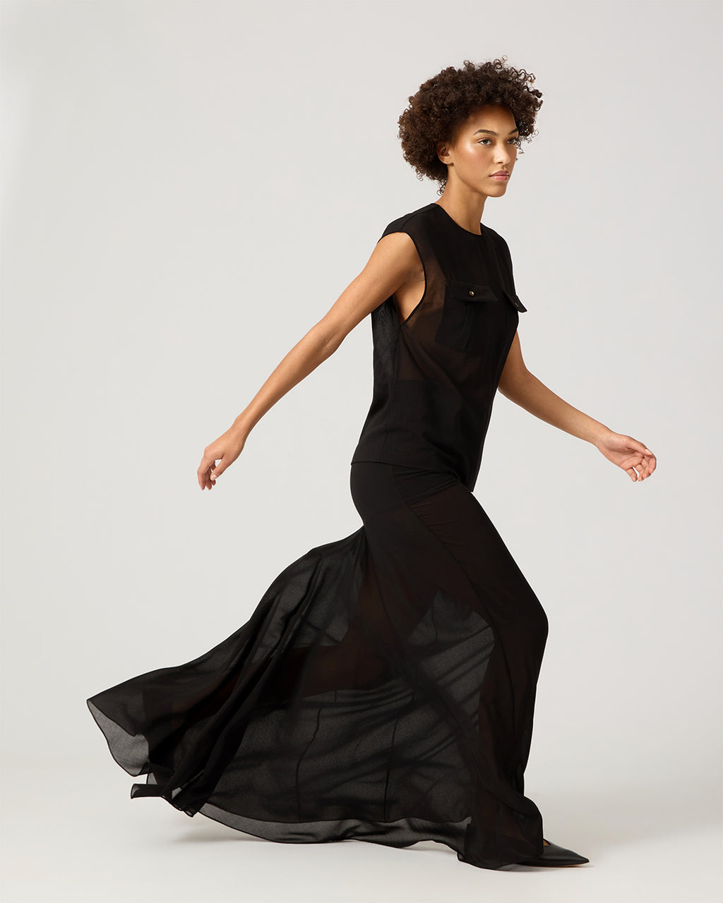 Sasha Skirt In Wool Voile, Black