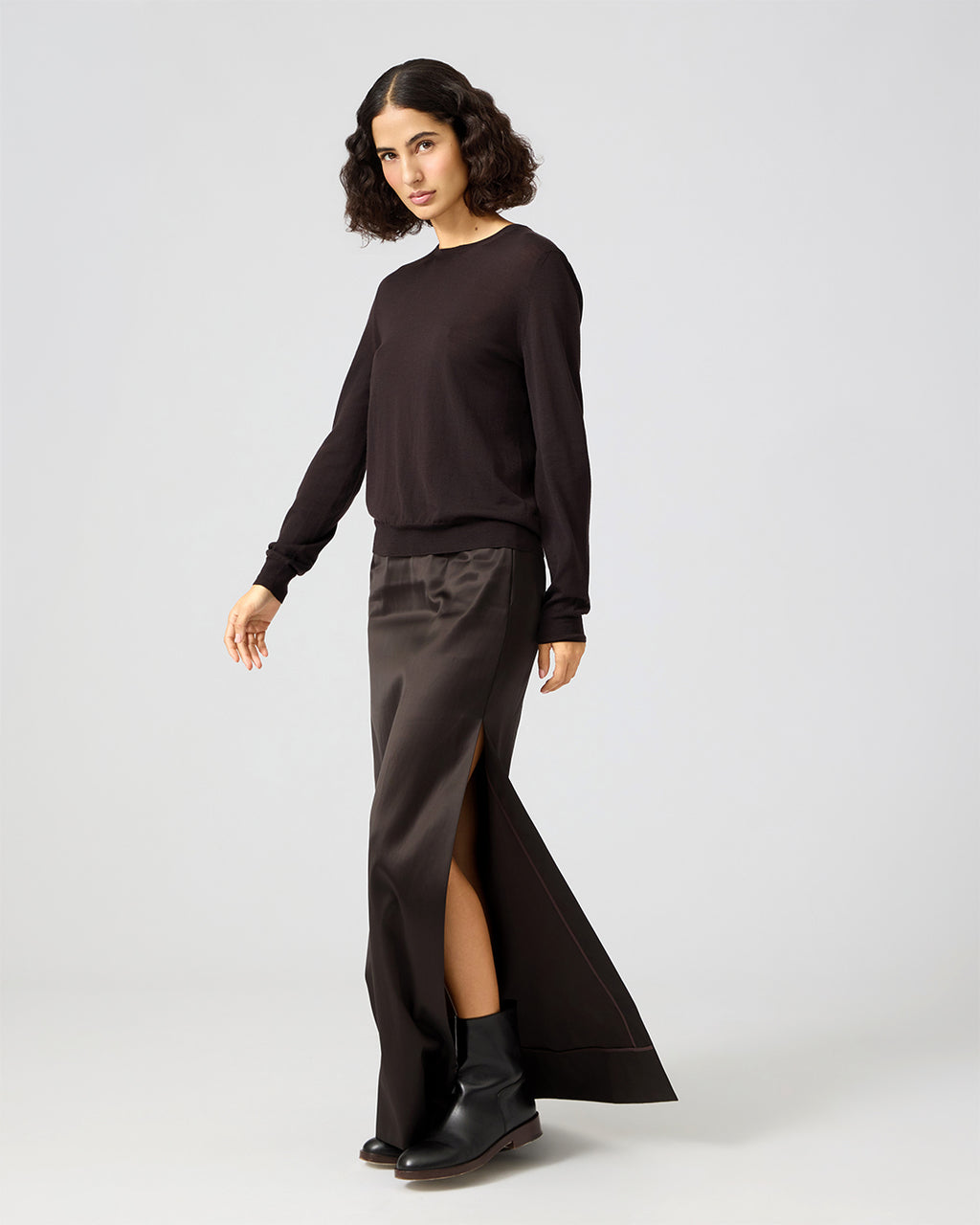 Genna Skirt In Cotton Mix, Dark Chocolate