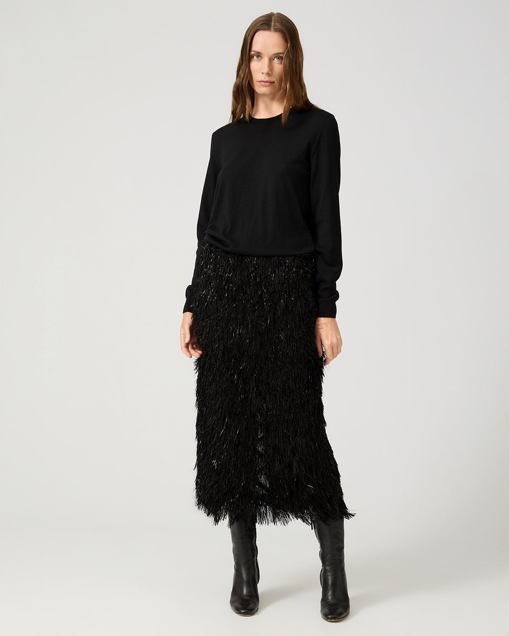 Ludo Skirt In Fringe Lurex Jacquard, Black