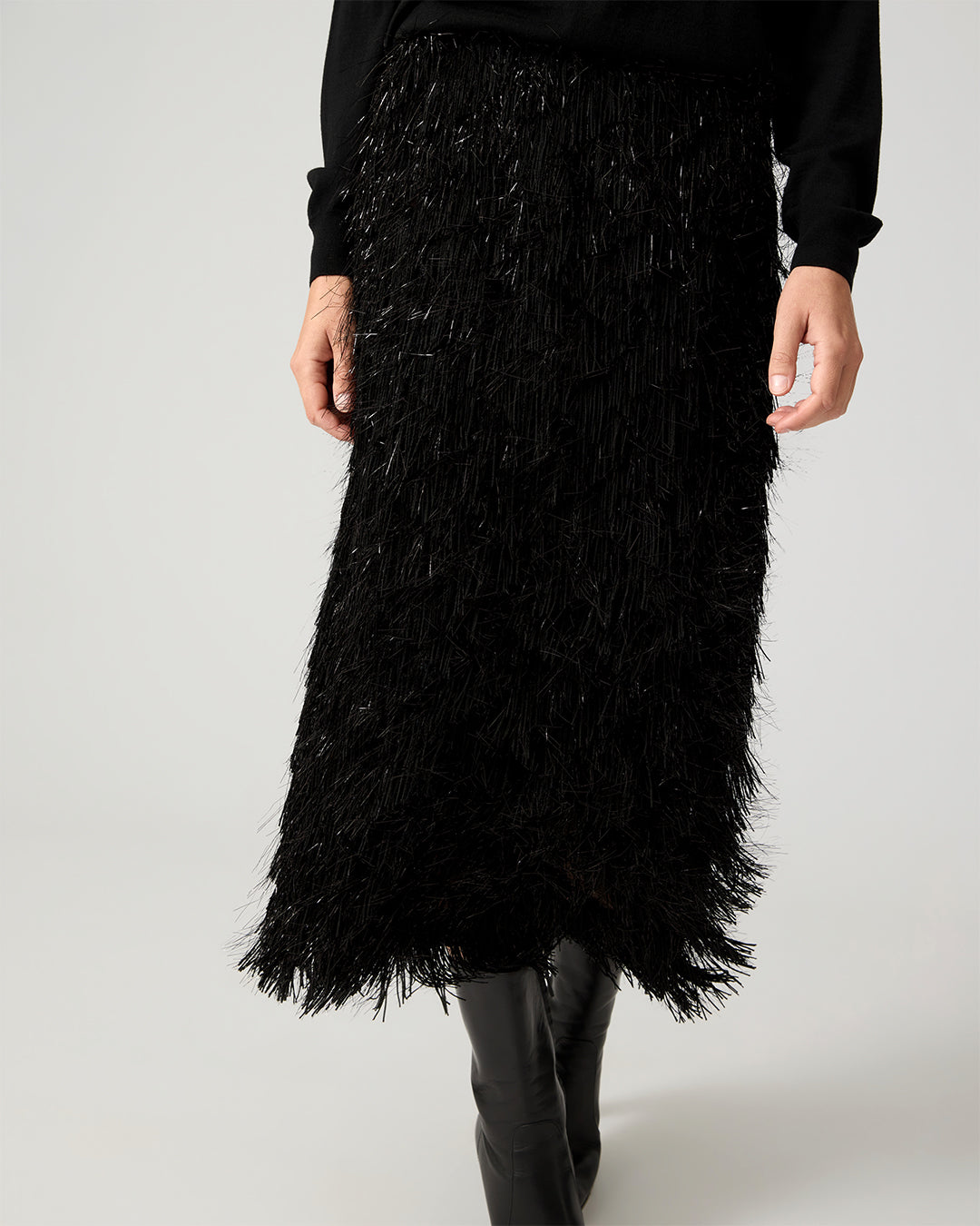Ludo Skirt In Fringe Lurex Jacquard, Black