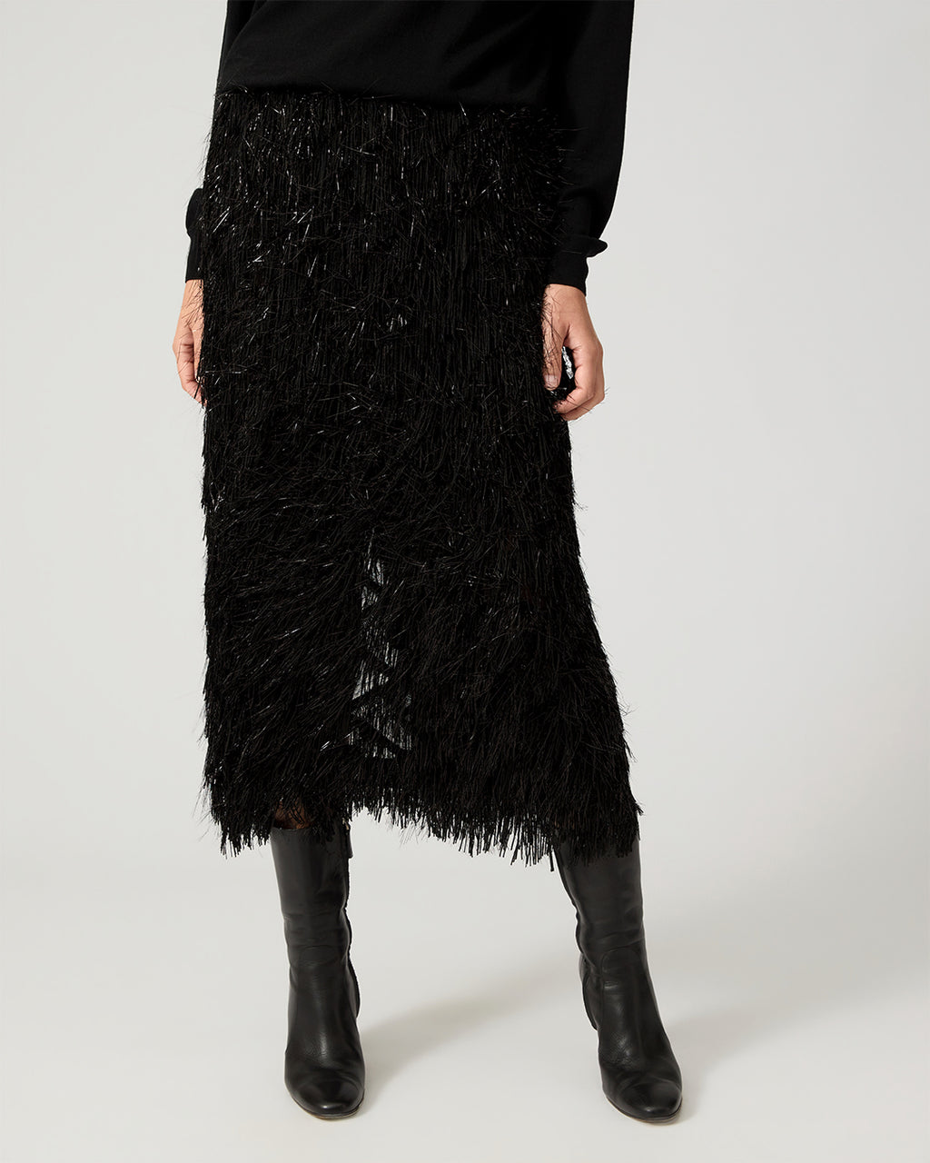 Ludo Skirt In Fringe Lurex Jacquard, Black