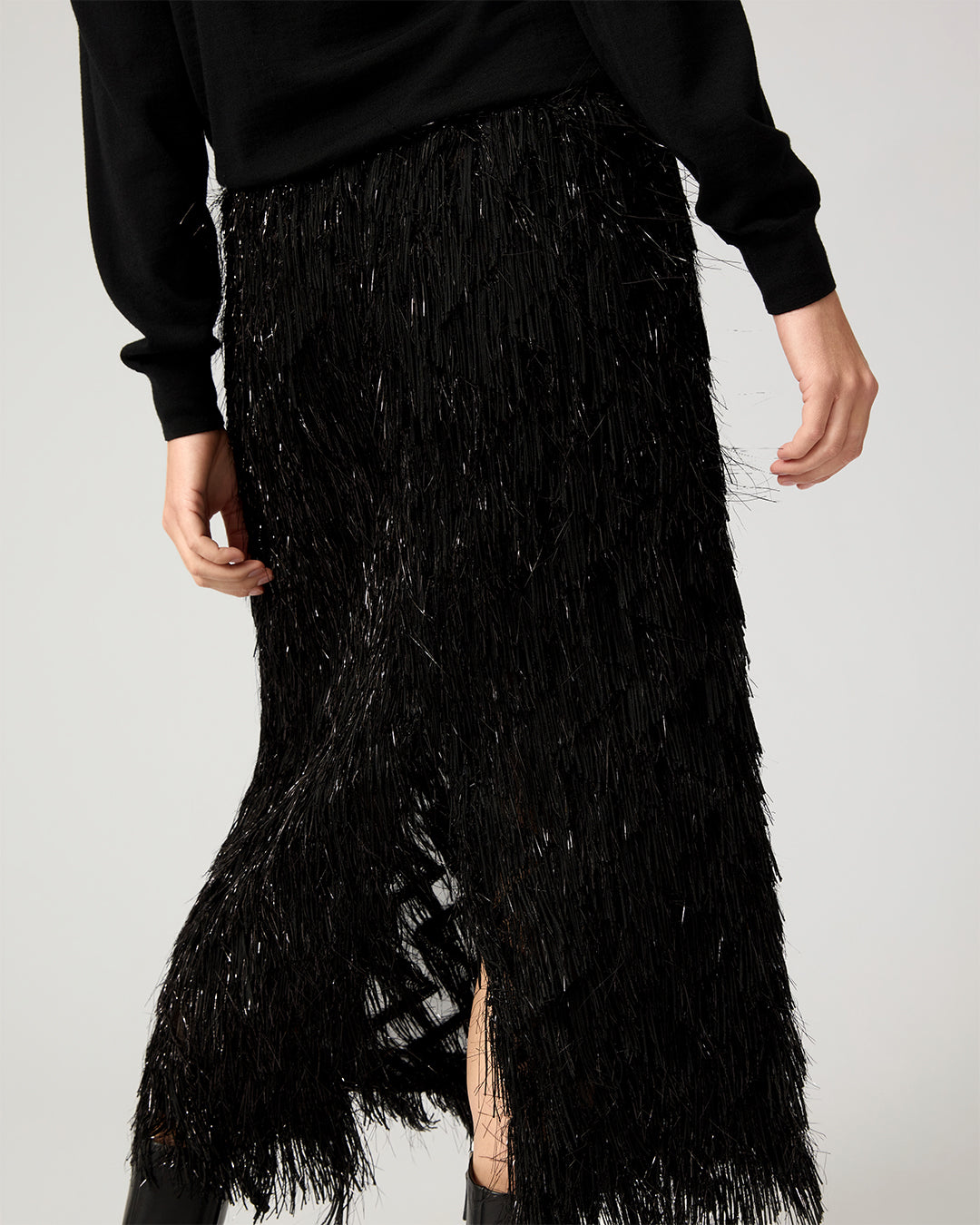 Ludo Skirt In Fringe Lurex Jacquard, Black