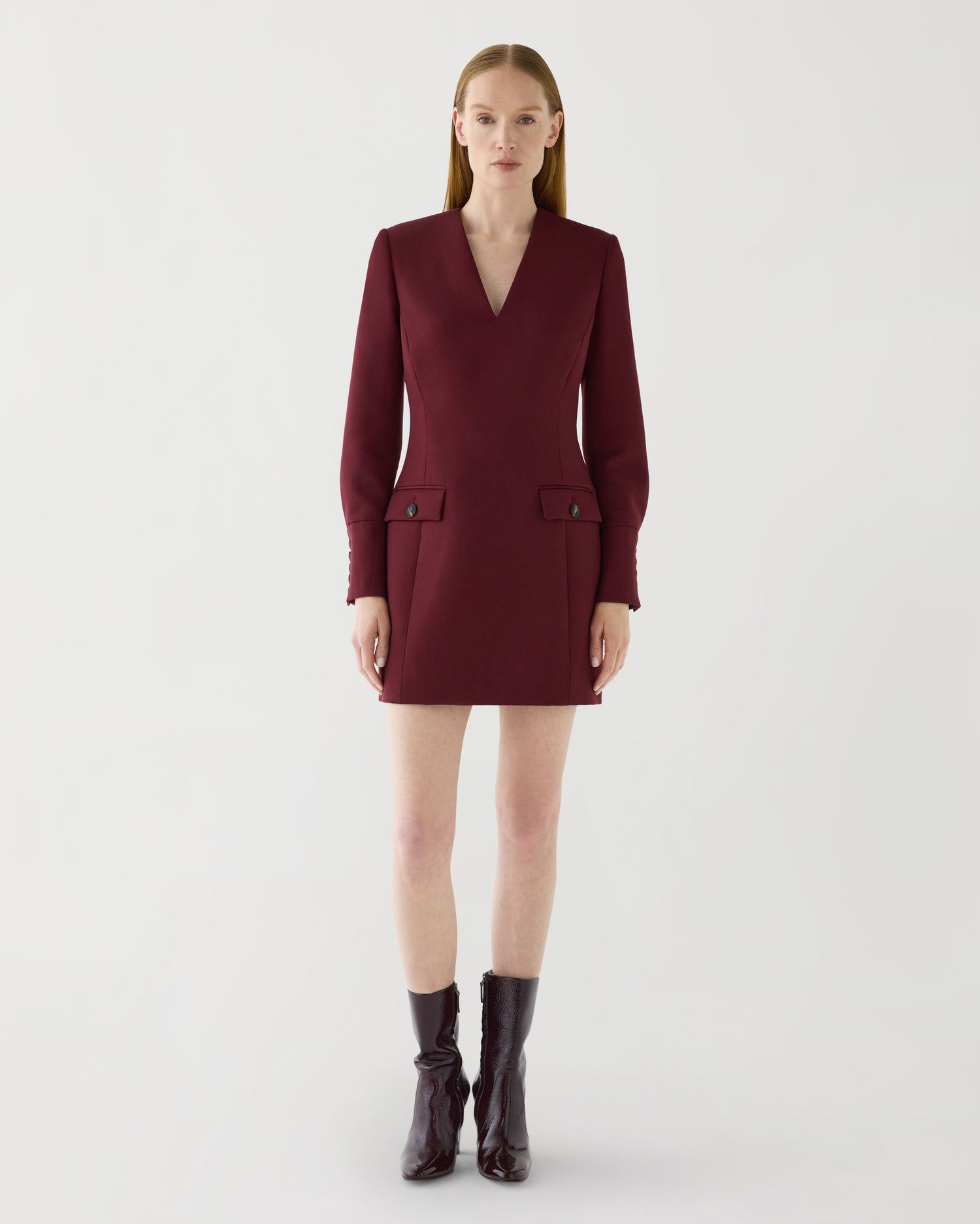 Elsie Dress in Grain de Poudre Wool,  Garnet