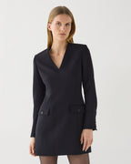 Black Elsie Dress in Grain de Poudre Wool by SALE, featuring a stylish and fitted design suitable for various occasions.