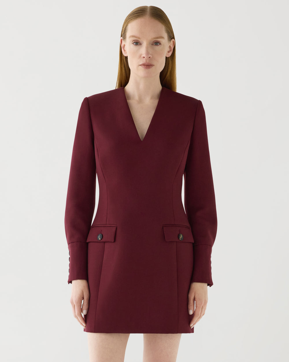Elsie Dress in Grain de Poudre Wool,  Garnet
