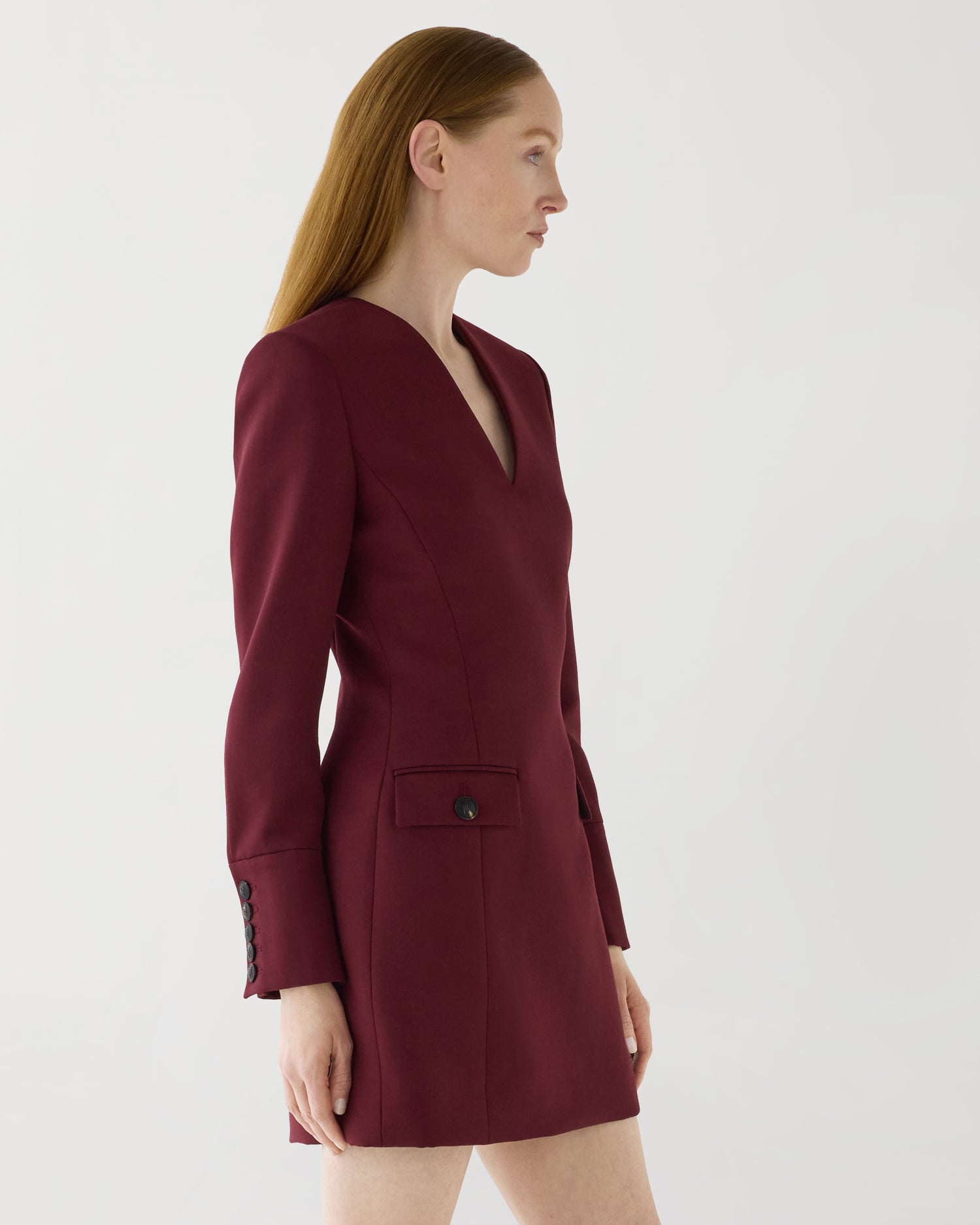 Elsie Dress in Grain de Poudre Wool,  Garnet
