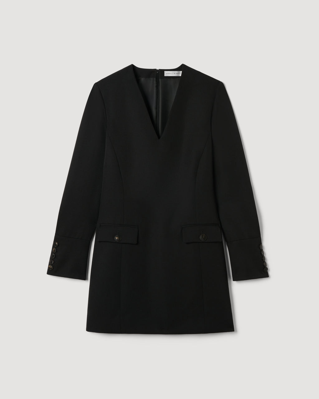 Black Elsie dress in Grain de Poudre wool, stylish and elegant, featuring a classic design perfect for sophisticated looks.