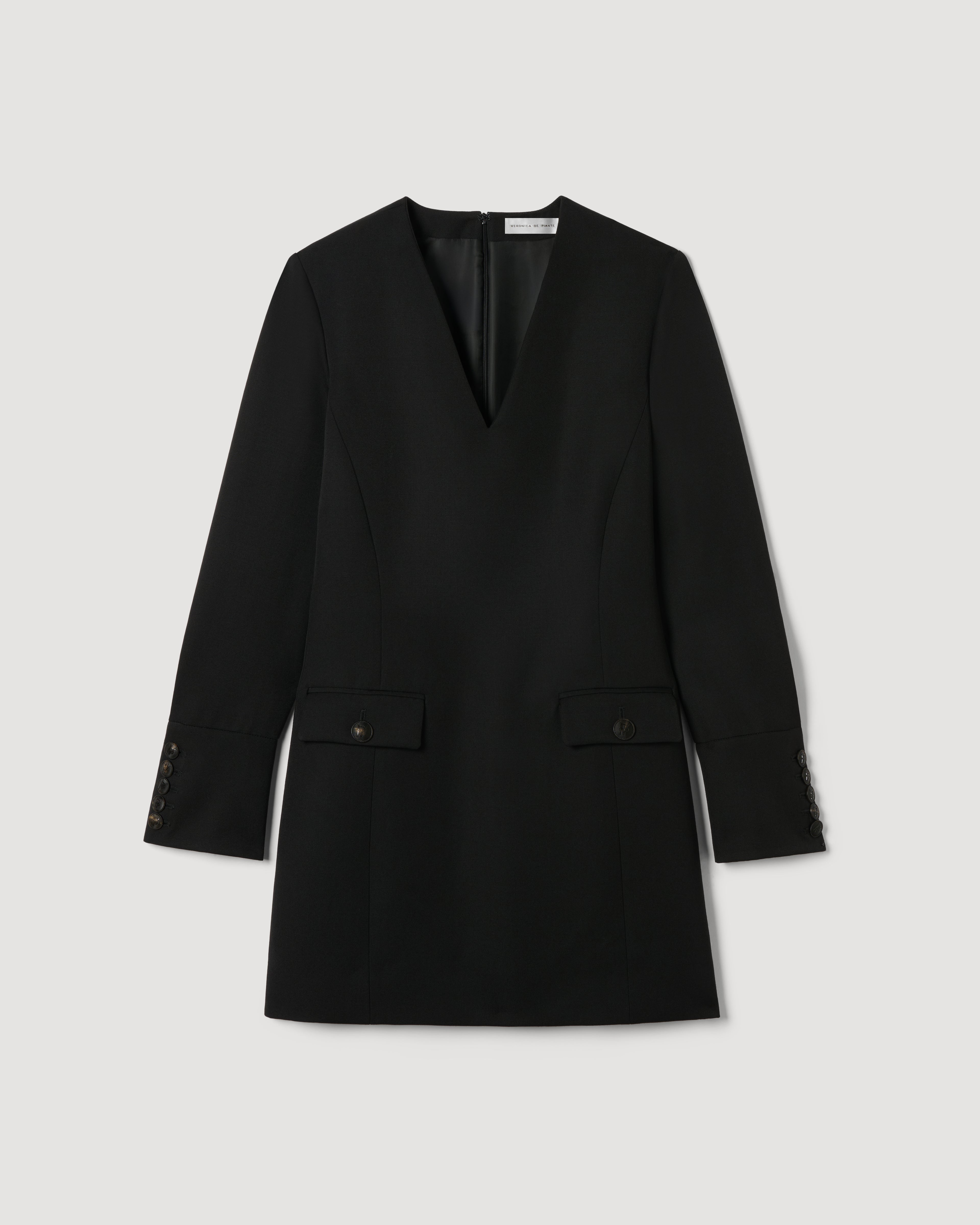 Black Elsie dress in Grain de Poudre wool, stylish and elegant, featuring a classic design perfect for sophisticated looks.