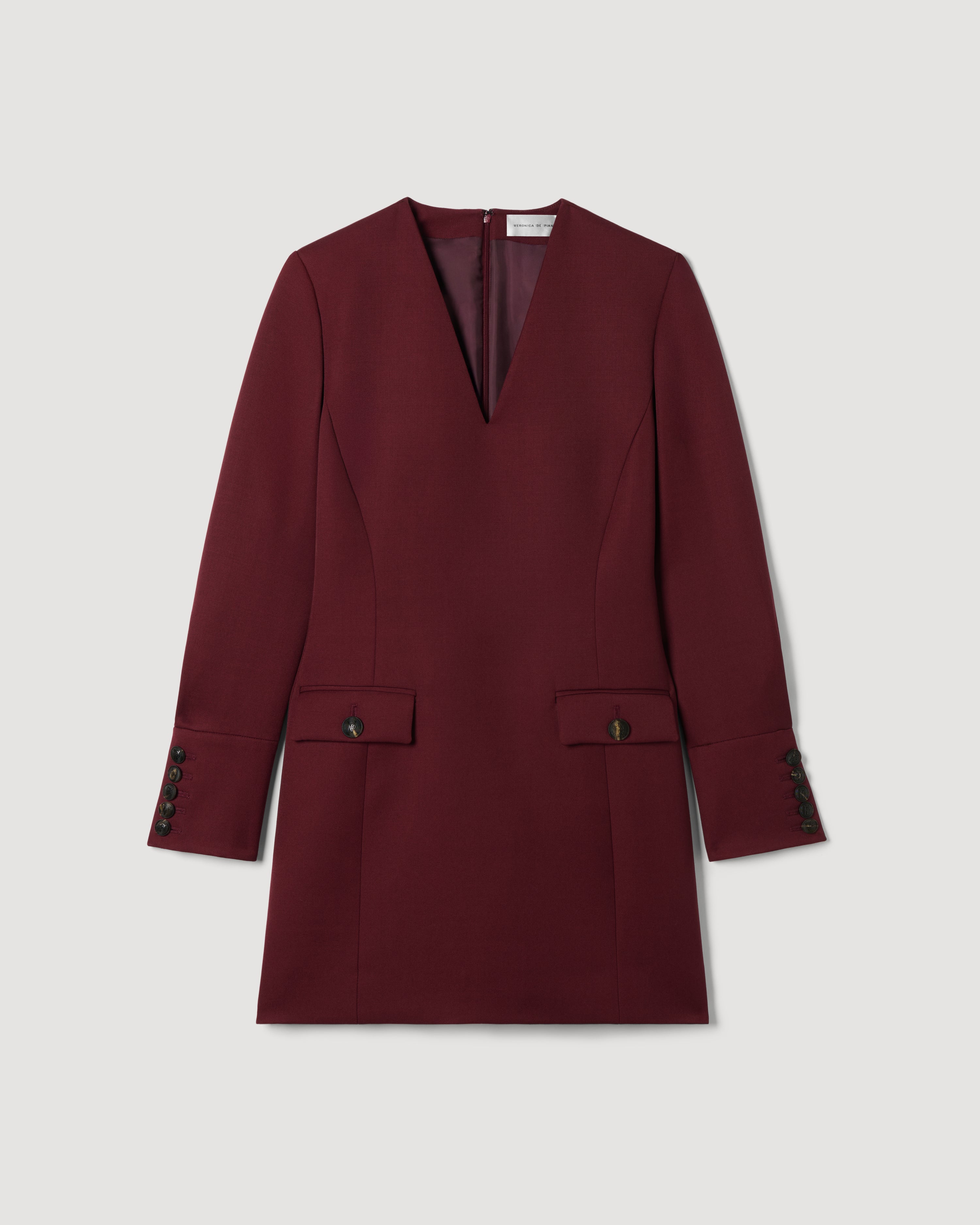 Elsie Dress in Grain de Poudre Wool,  Garnet