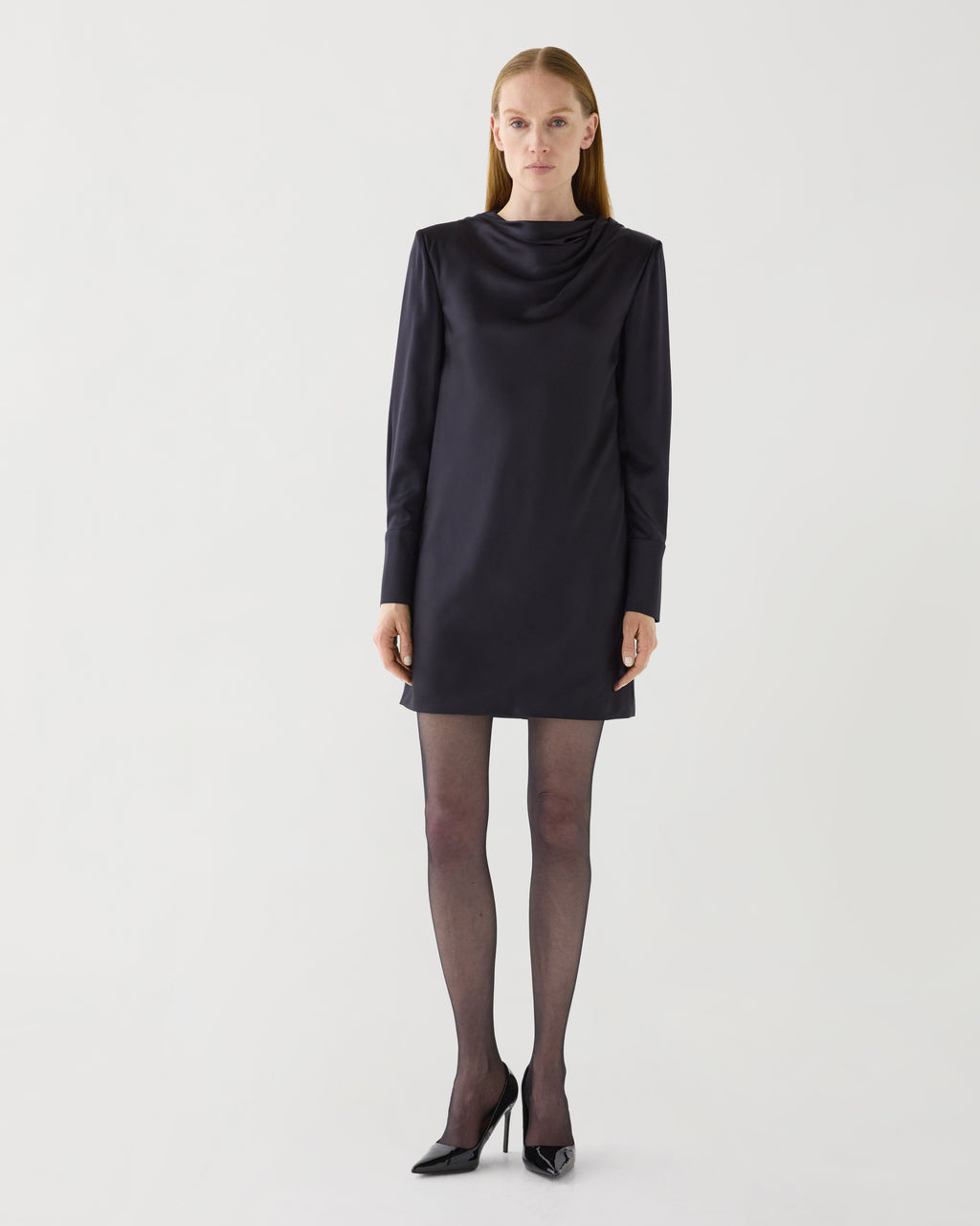 Amal Dress in Stretch Satin,  Black - Veronica De Piante