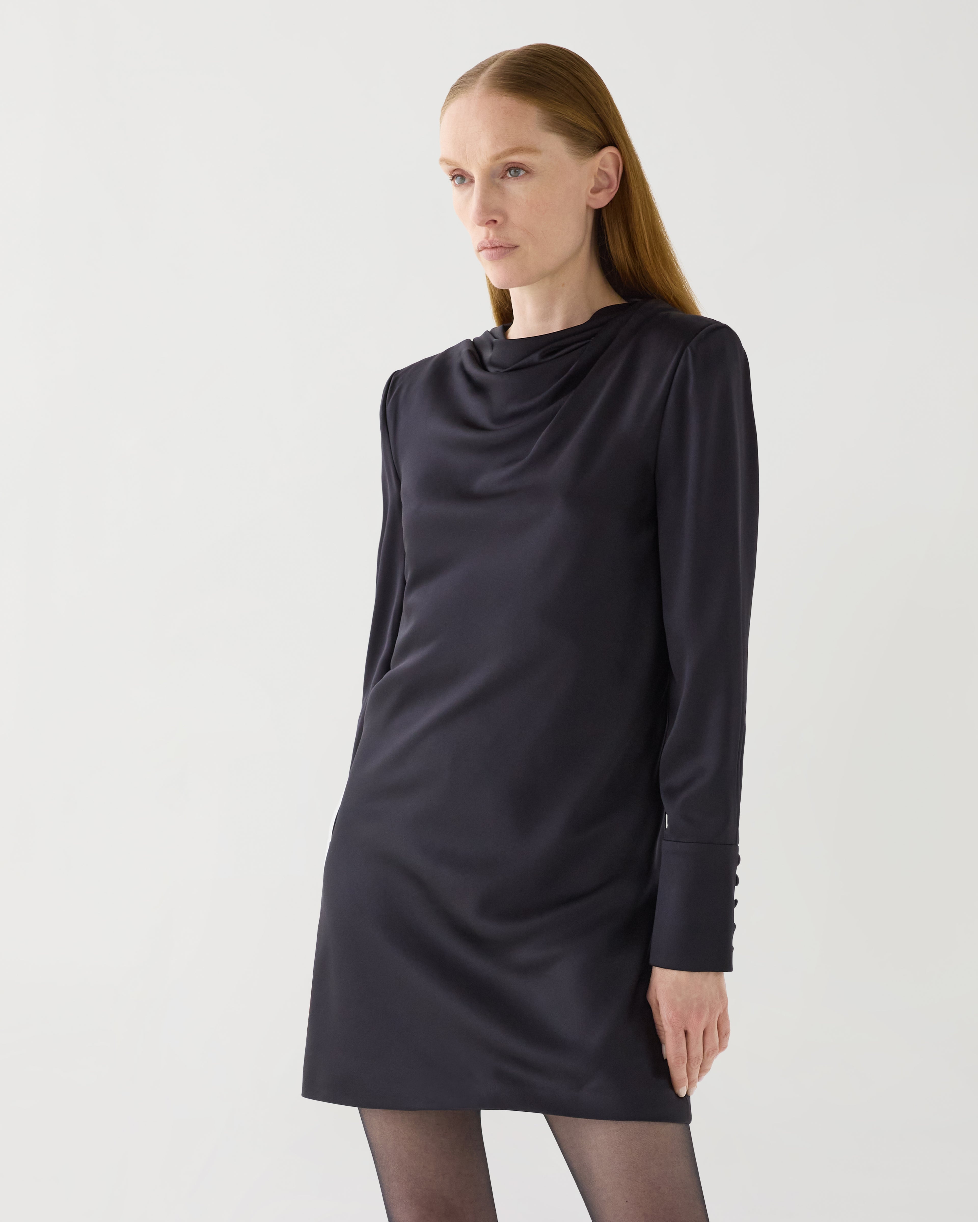 Amal Dress in Stretch Satin,  Black - Veronica De Piante