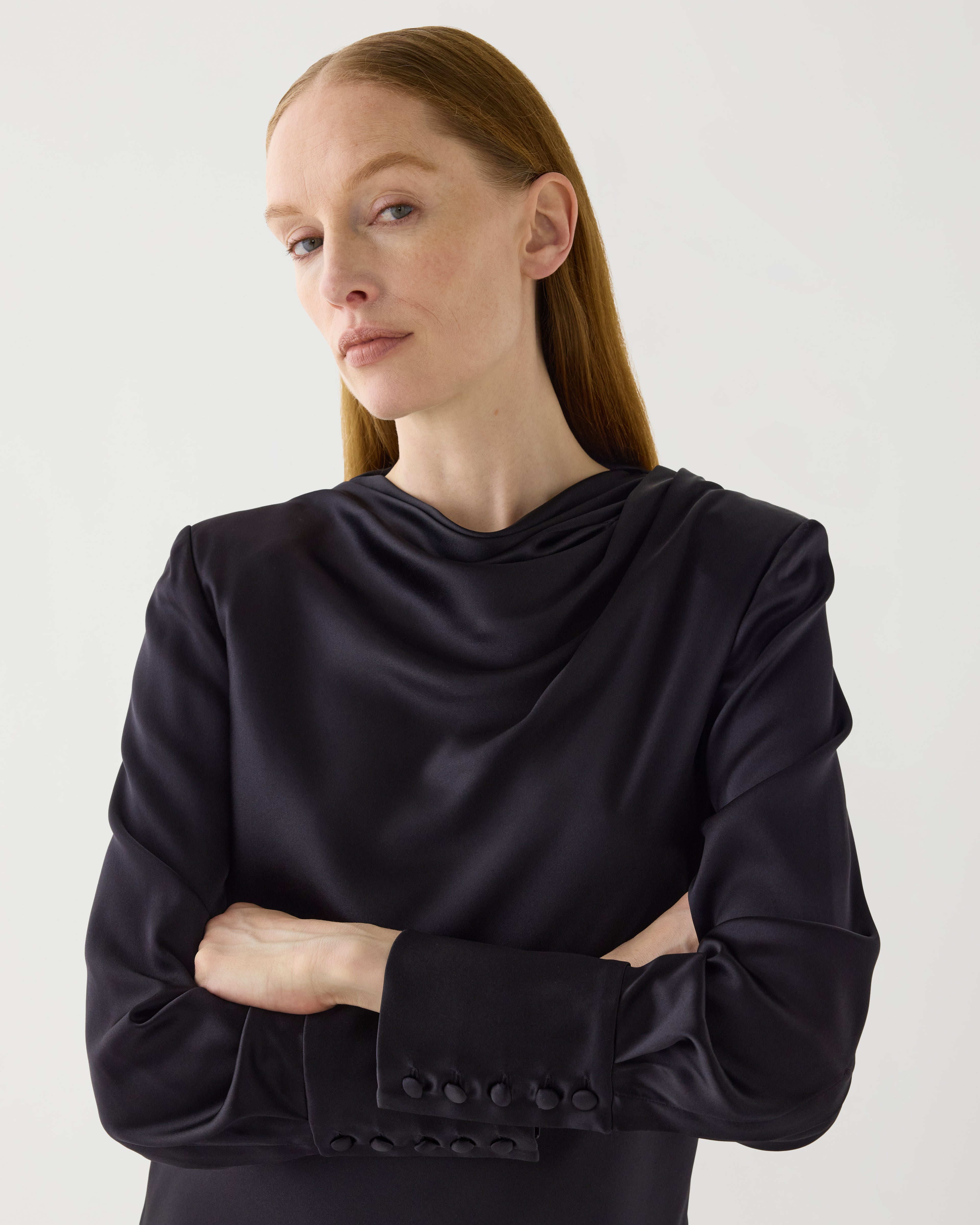 Amal Dress in Stretch Satin,  Black - Veronica De Piante