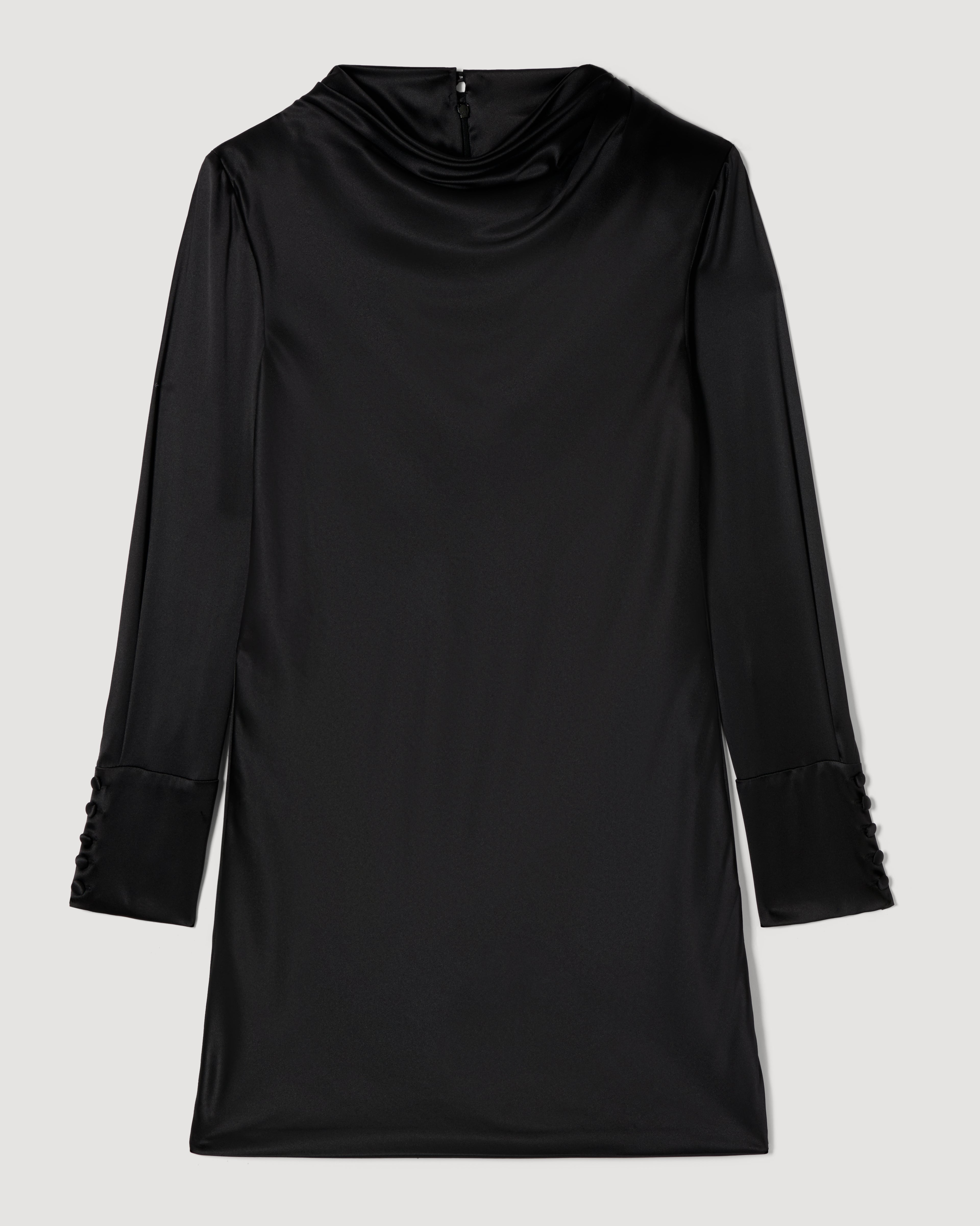 Amal Dress in Stretch Satin,  Black - Veronica De Piante