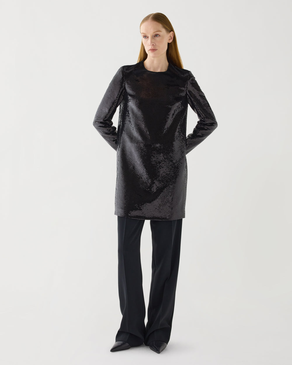 Franklin Dress in Flat Sequin,  Black