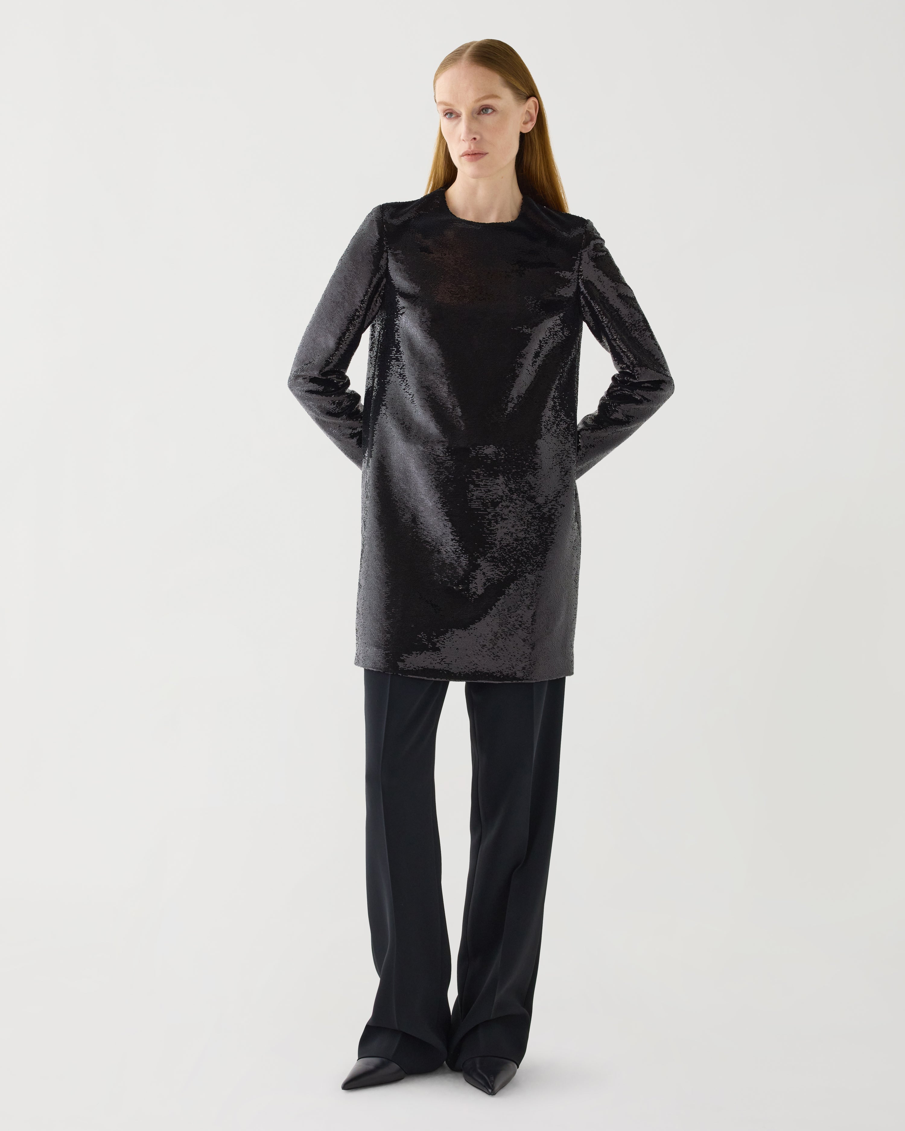 Franklin Dress in Flat Sequin,  Black