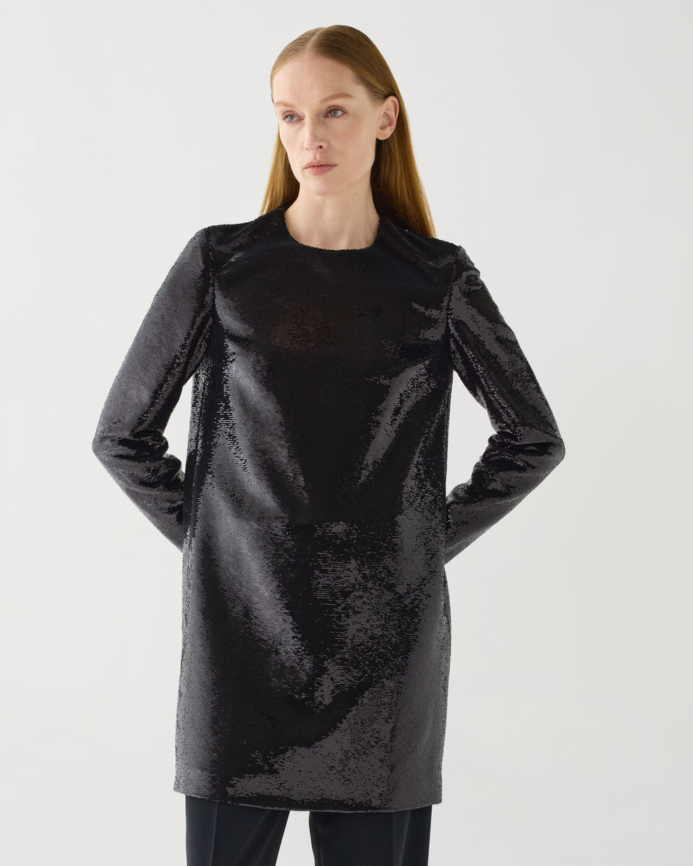 Franklin Dress in Flat Sequin,  Black
