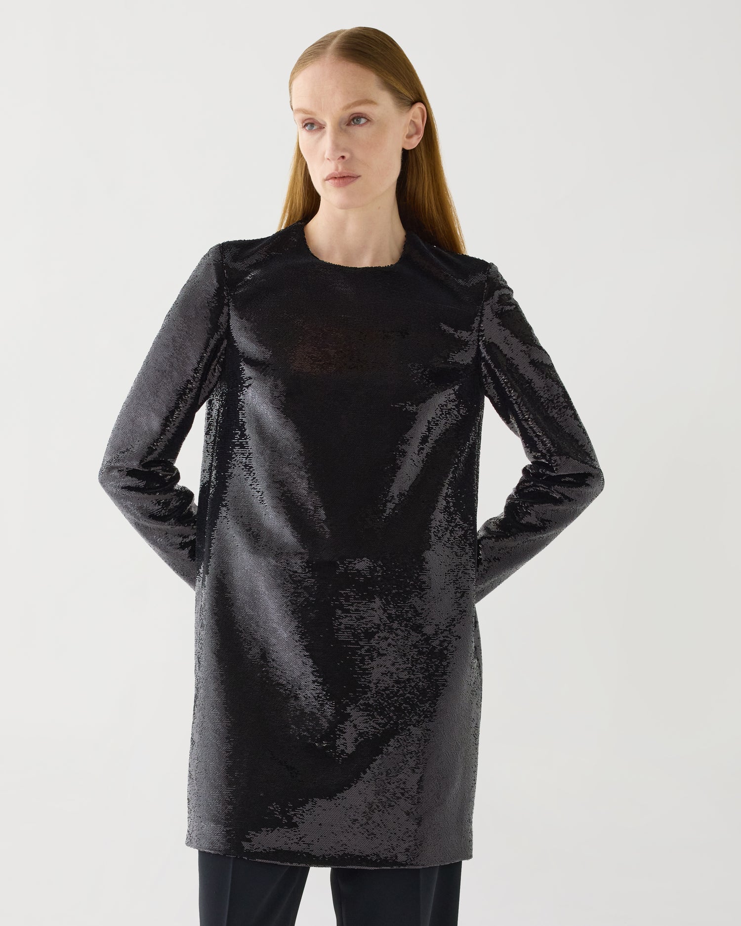 Franklin Dress in Flat Sequin,  Black