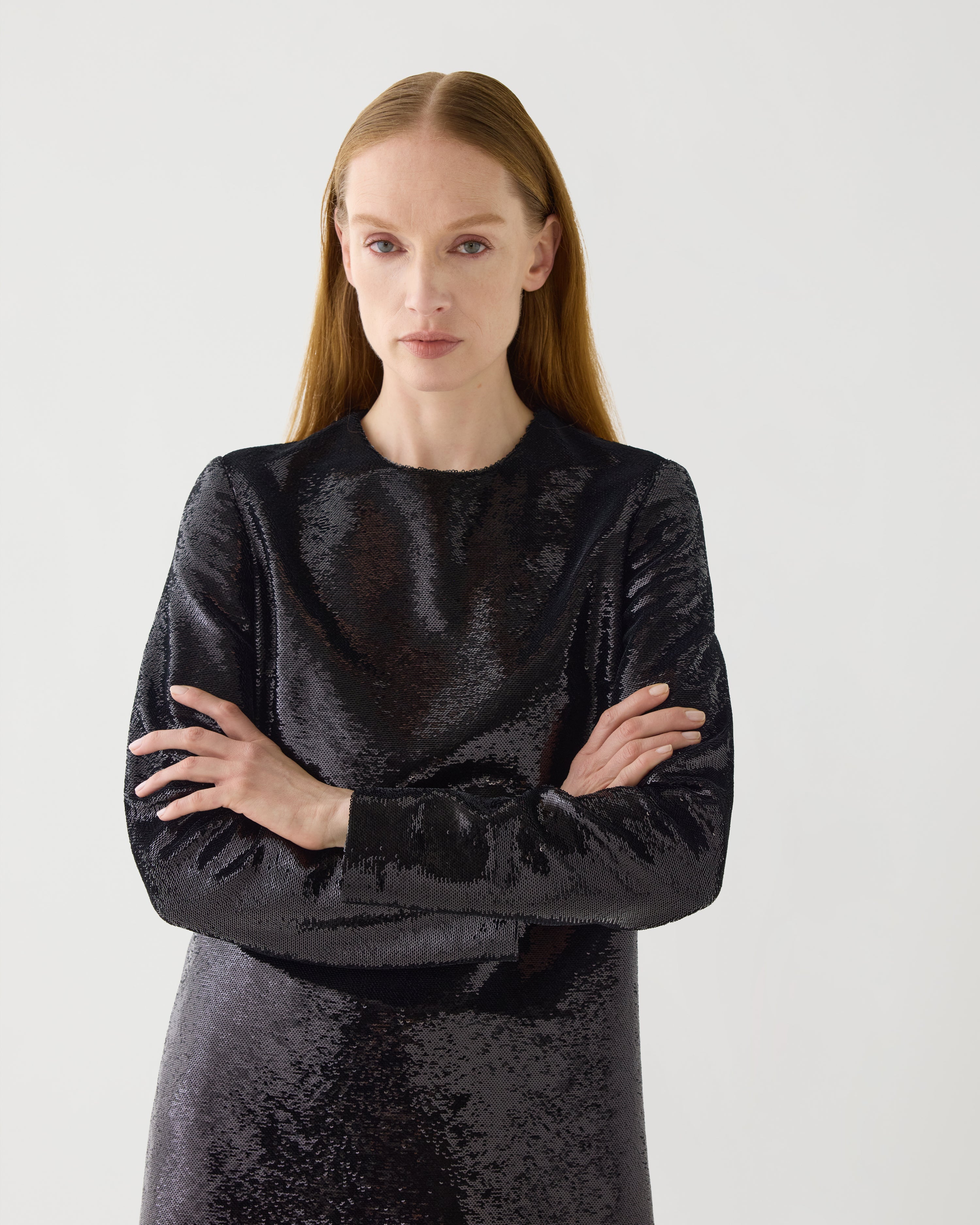 Franklin Dress in Flat Sequin,  Black