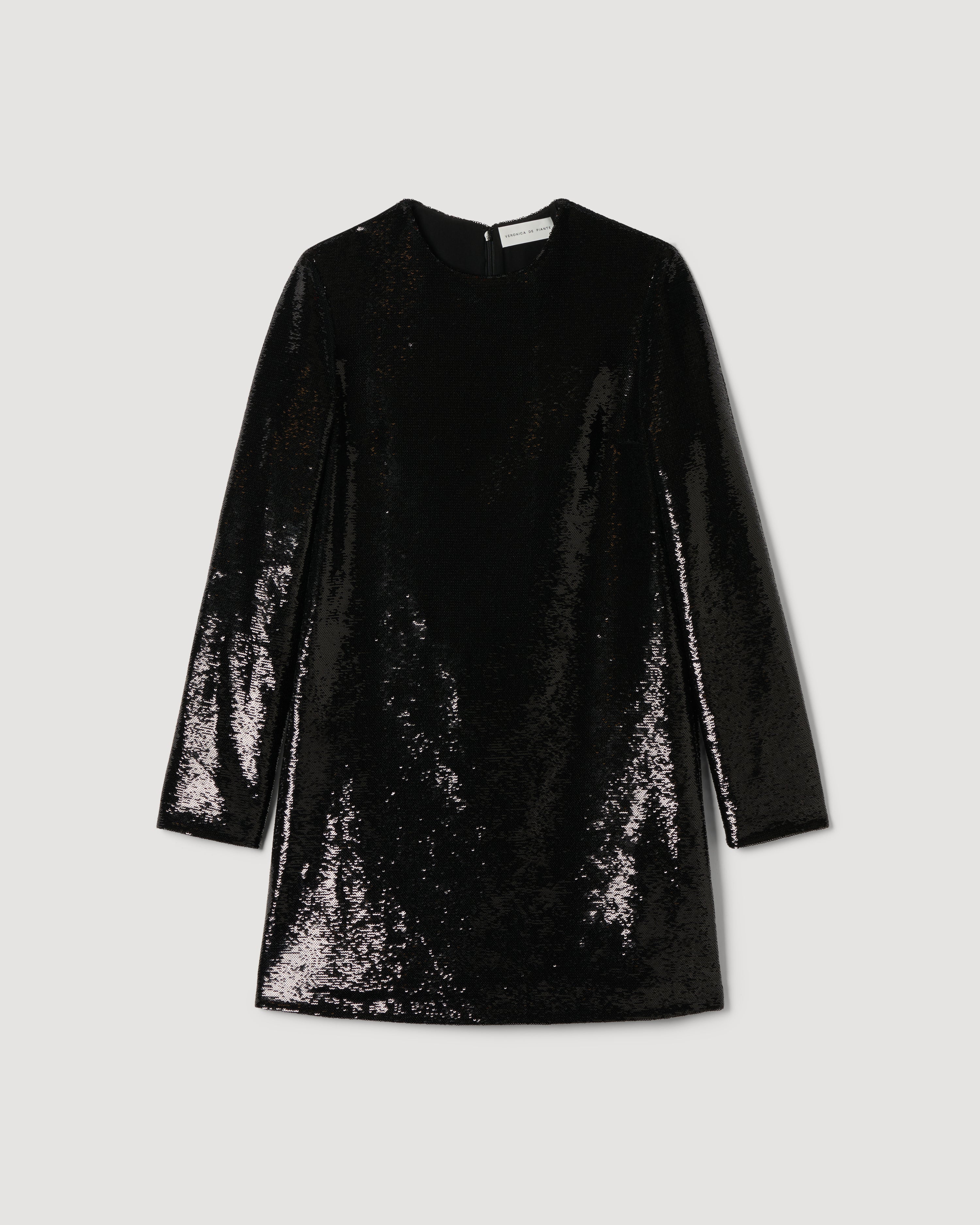 Franklin Dress in Flat Sequin,  Black