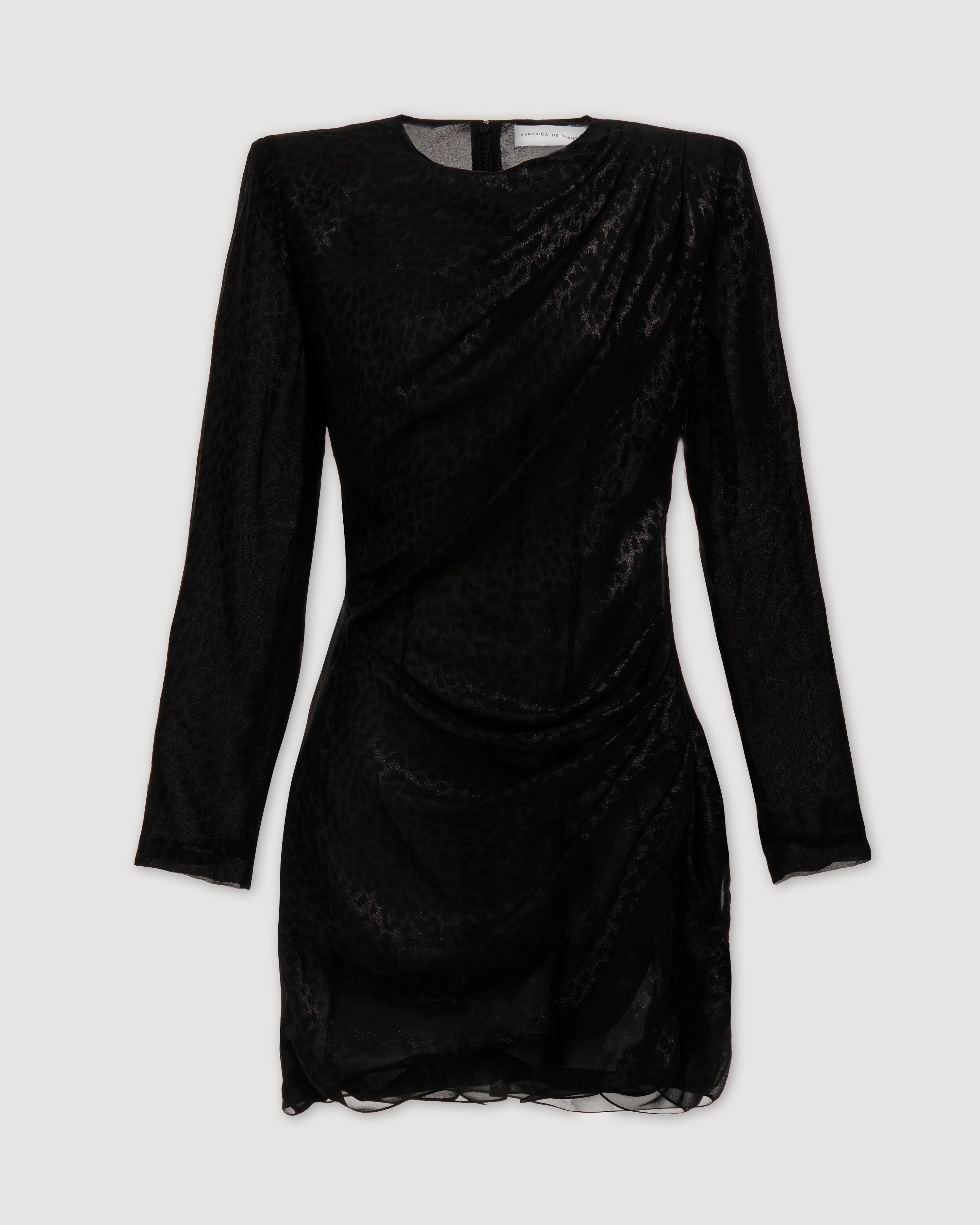 Pia Dress in Silk, Silver Leopard