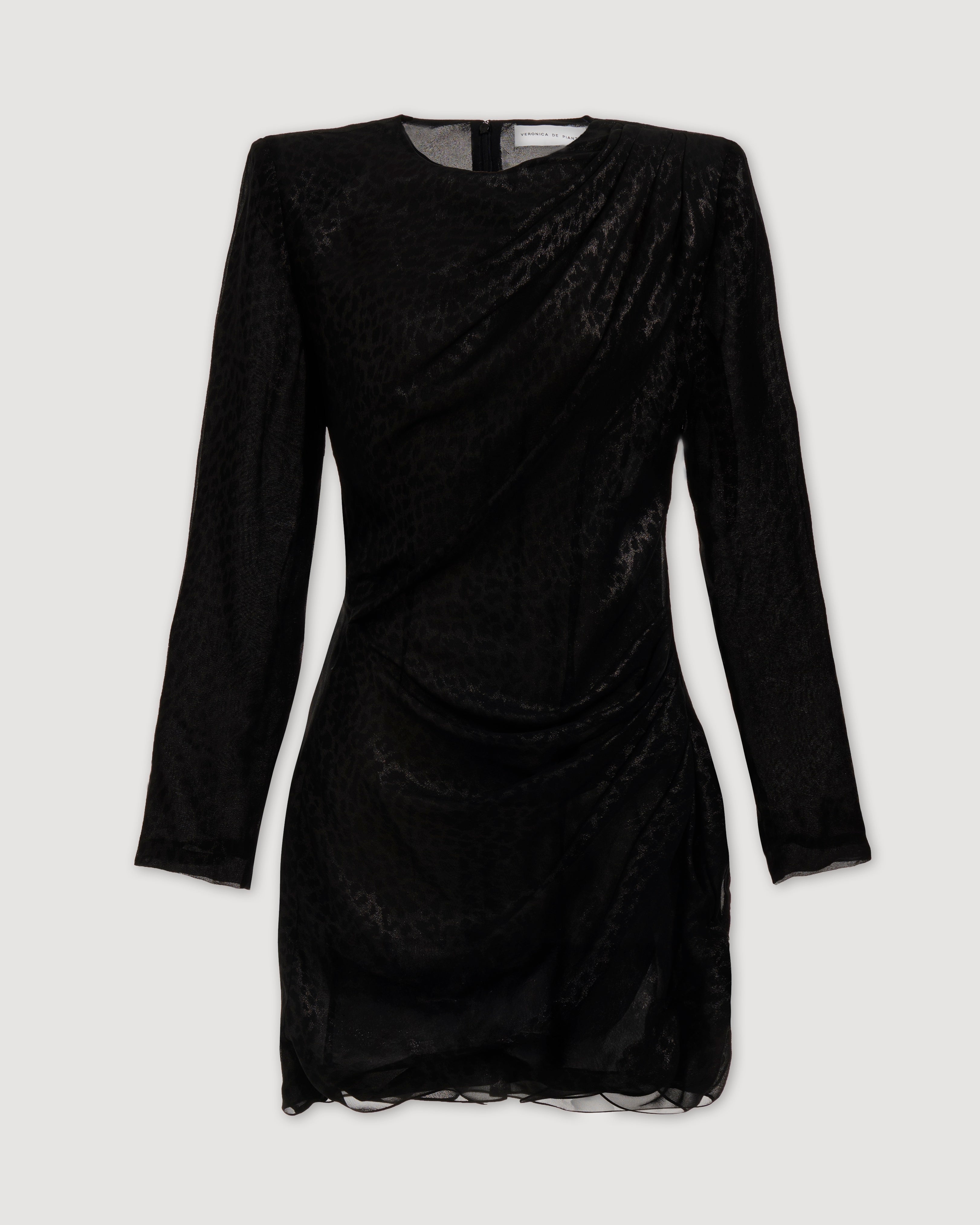 Pia Dress in Silk, Silver Leopard - Veronica De Piante