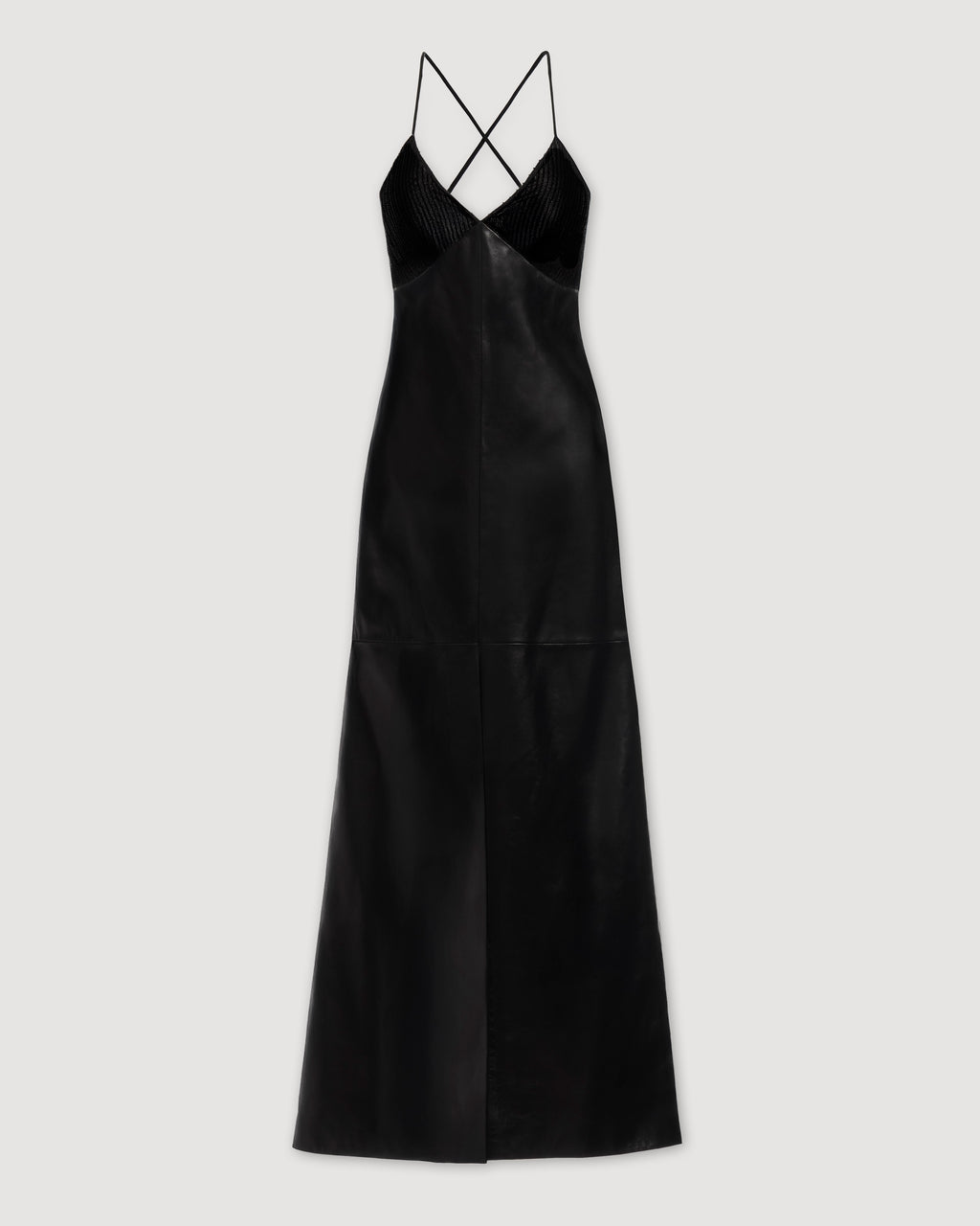 Black Amelia dress in Nappa leather by Veronica De Piante, featuring a sleek, fitted silhouette and stylish design.