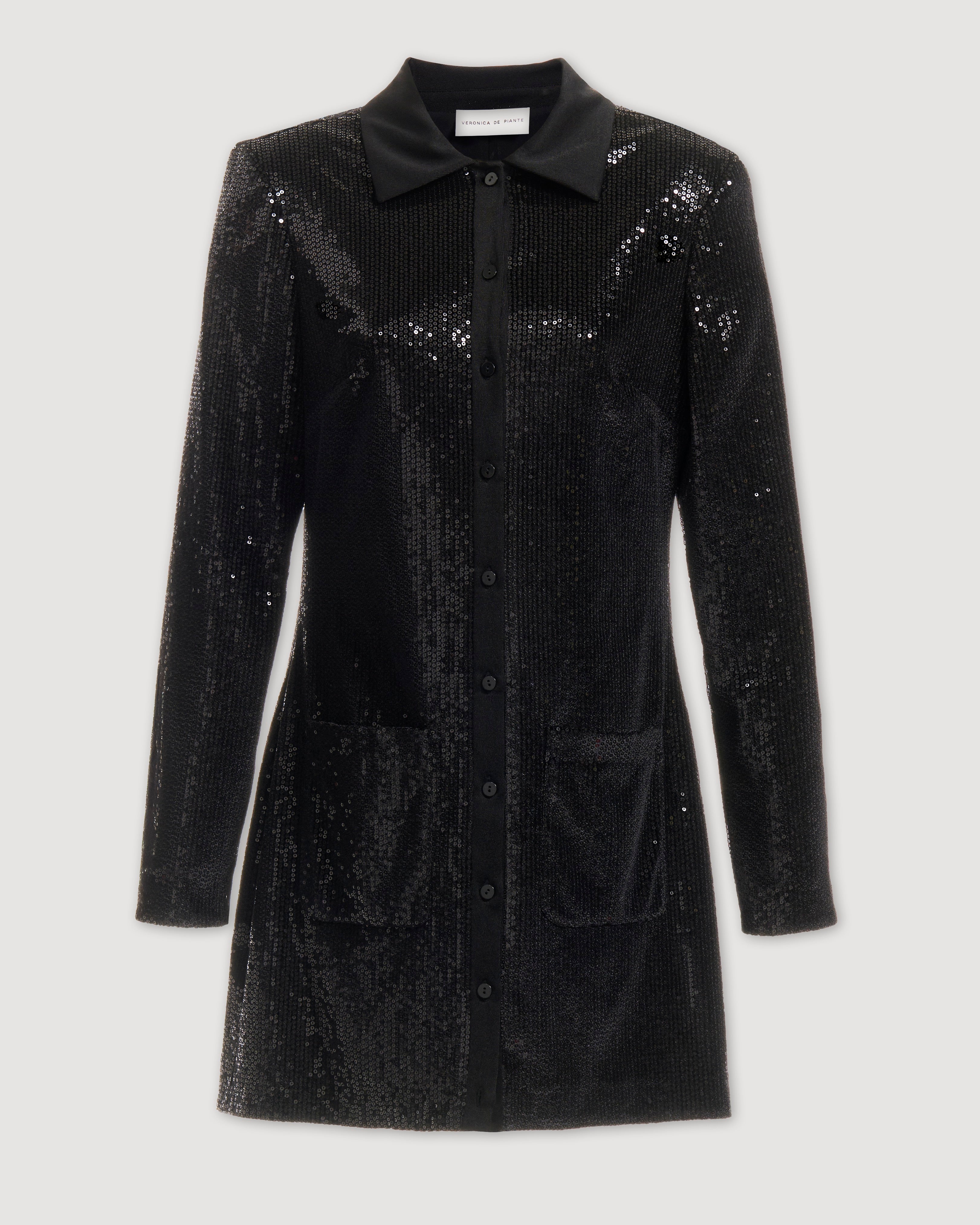 Scarlet Dress in Stretch Sequin, Black - Veronica De Piante