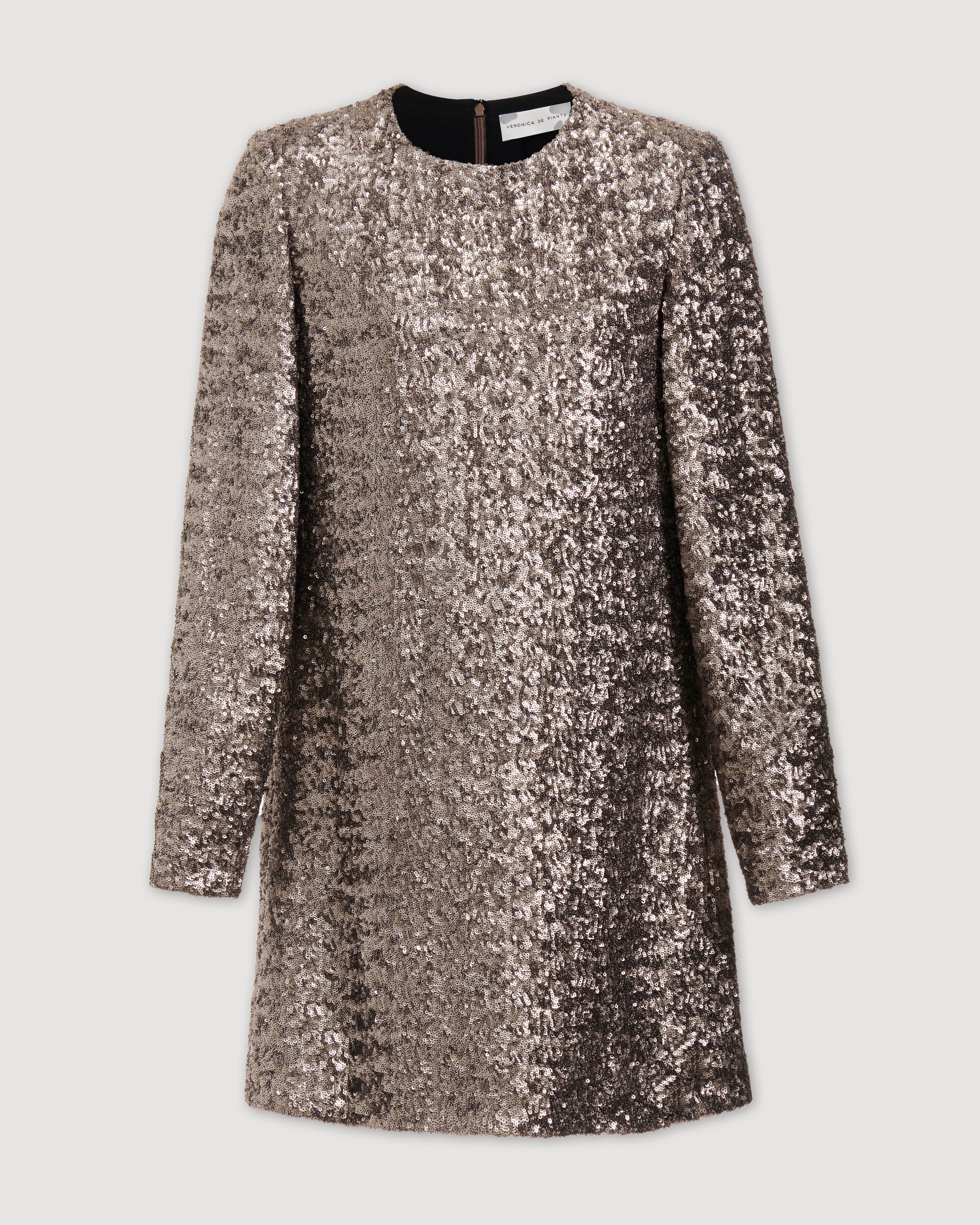 Layla Dress in Flat Sequins, Champagne