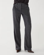 Dark grey plaid Avery trousers made from suiting fabric, featuring a tailored fit and stylish design.