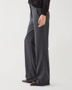 Dark grey plaid Avery trousers in suiting fabric, showcasing a tailored fit and classic design for versatile styling.