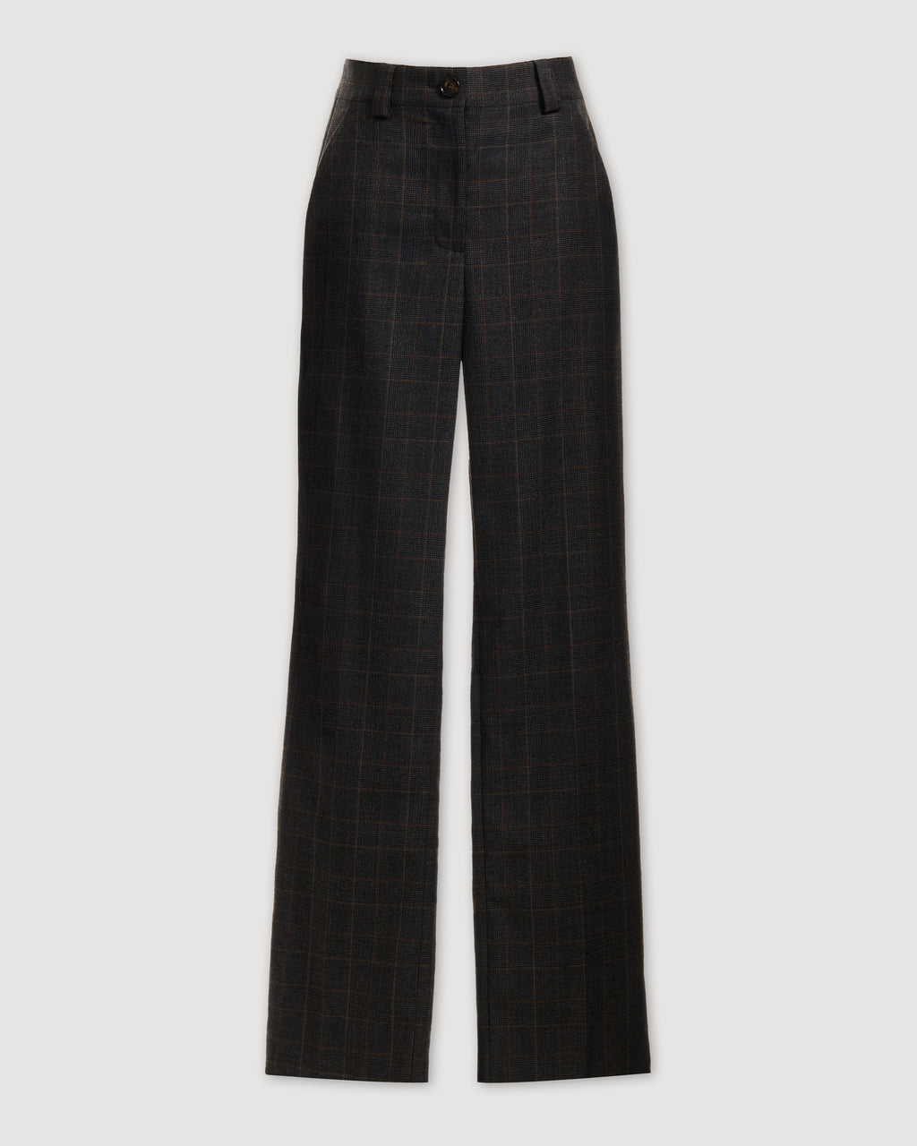 Dark grey plaid Avery trousers in suiting fabric, featuring a tailored fit and stylish design for sophisticated looks.
