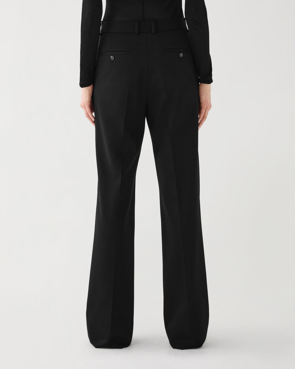 Black Taylor Trouser in stretch wool twill by Veronica De Piante, featuring a tailored fit and classic design for versatile bottoms.