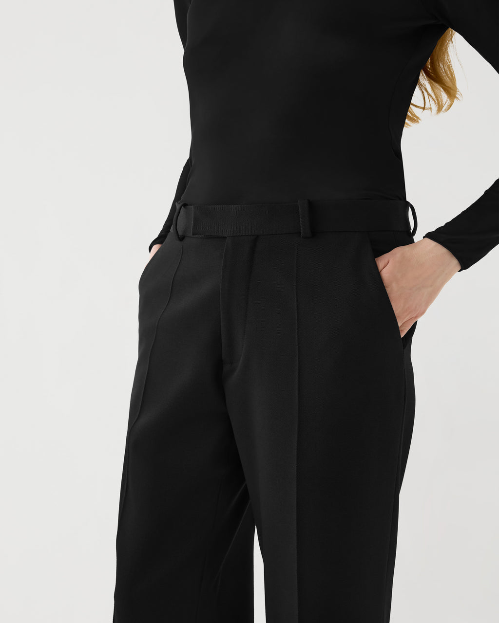 Veronica De Piante Taylor Stretch Wool Twill Black trousers, tailored bottoms with a sleek fit and classic design.