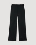 Black Taylor Trouser packshot. Stretch wool twill, relaxed fit, mid-rise, menswear-inspired, tailored, unhemmed legs