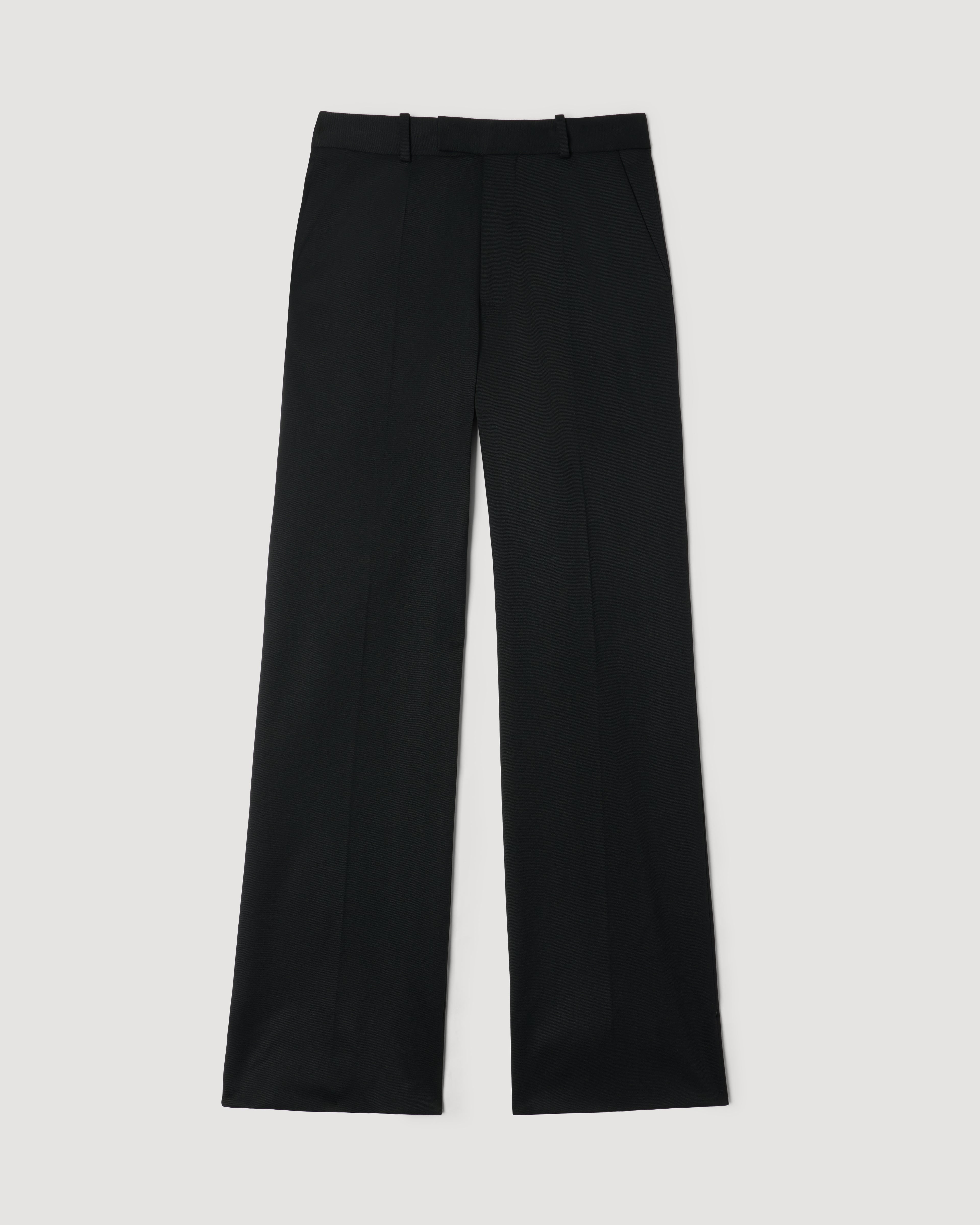Black Taylor Trouser in stretch wool twill by Veronica De Piante, shown flat with tailored fit and sleek design.