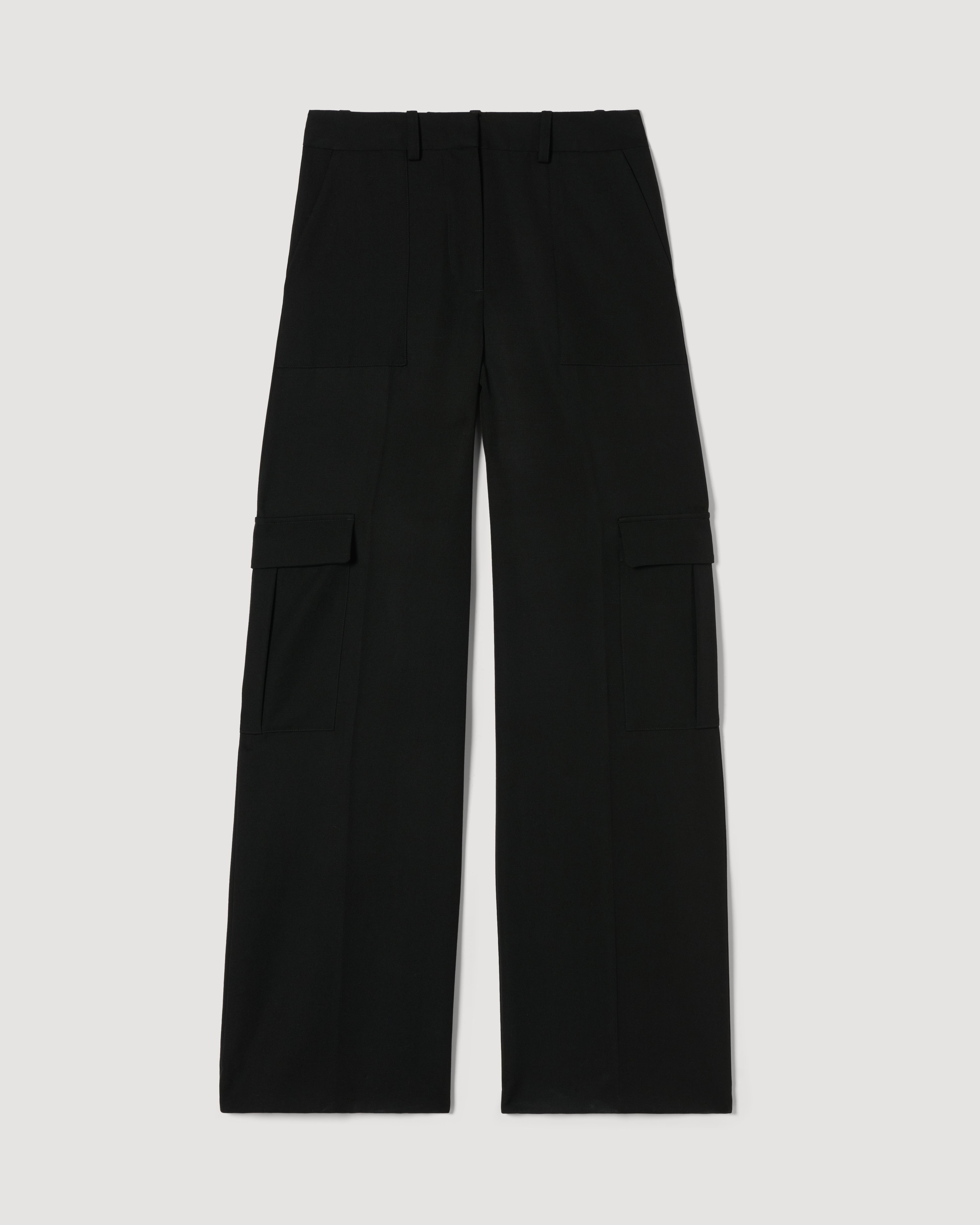 Veronica De Piante Etta Trouser in Grain de Poudre Wool, black, featuring tailored fit and classic design for stylish bottoms.