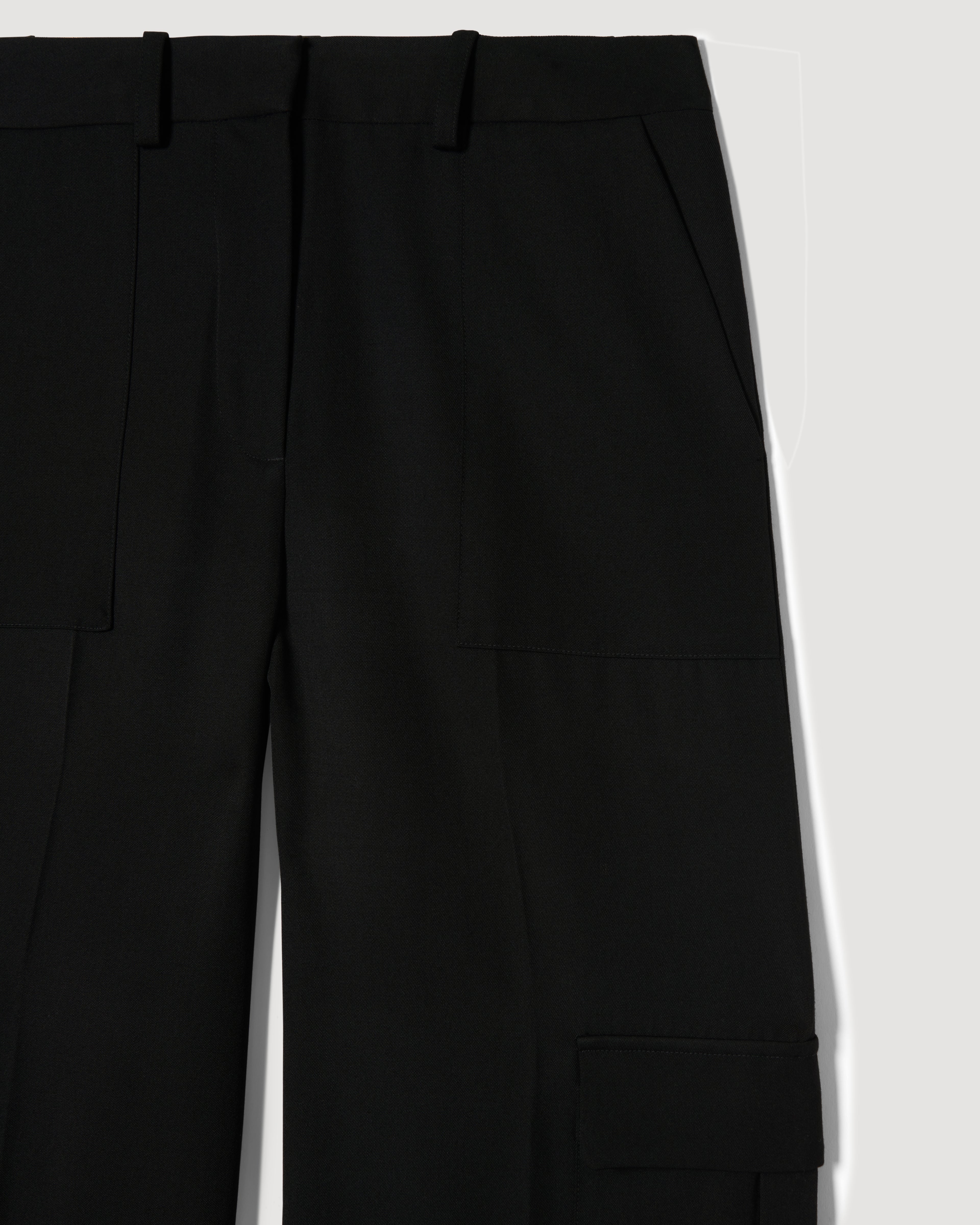 Veronica De Piante Etta Trouser in Grain de Poudre Wool, black bottoms with tailored fit and classic style.