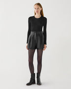 Black Tilly Short: lightweight nappa leather, high-waisted, pleated front detail, tailored silhouette