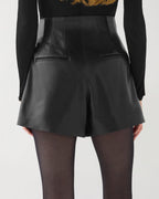 Black lightweight nappa leather Tilly shorts, high-waist, tailored with back darts and two back welt pockets