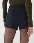Black Luisa Short in stretch viscose crepe by Veronica De Piante, showcasing a sleek and modern design.