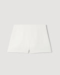 Luisa Off-White Stretch Wool-Viscose Crepe Shorts packshot. Tailored, structured, clean waist, concealed zip
