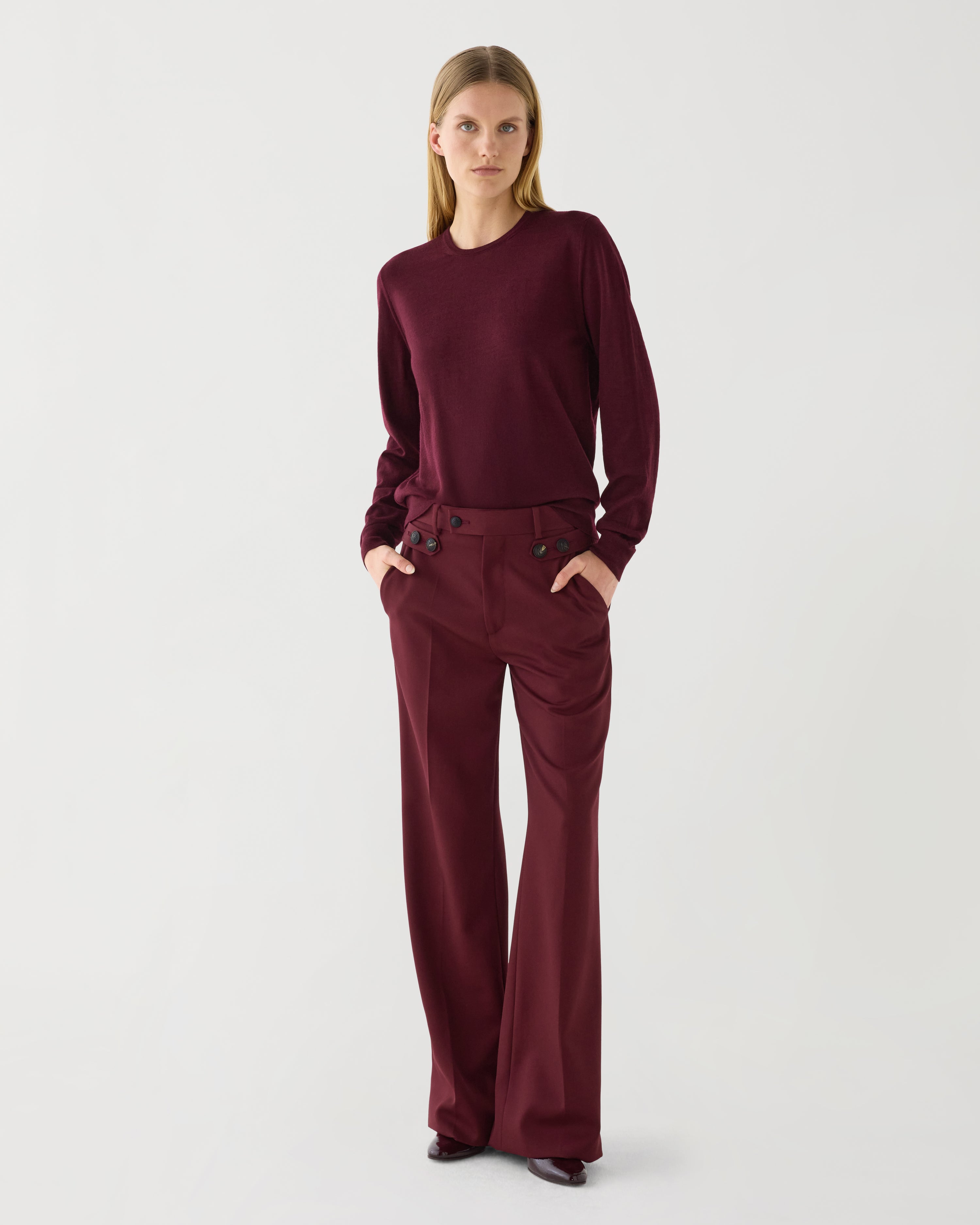 Rhea Trouser in Grain de Poudre Wool, Garnet