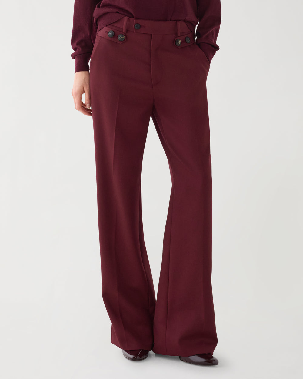 Rhea Trouser in Grain de Poudre Wool, Garnet