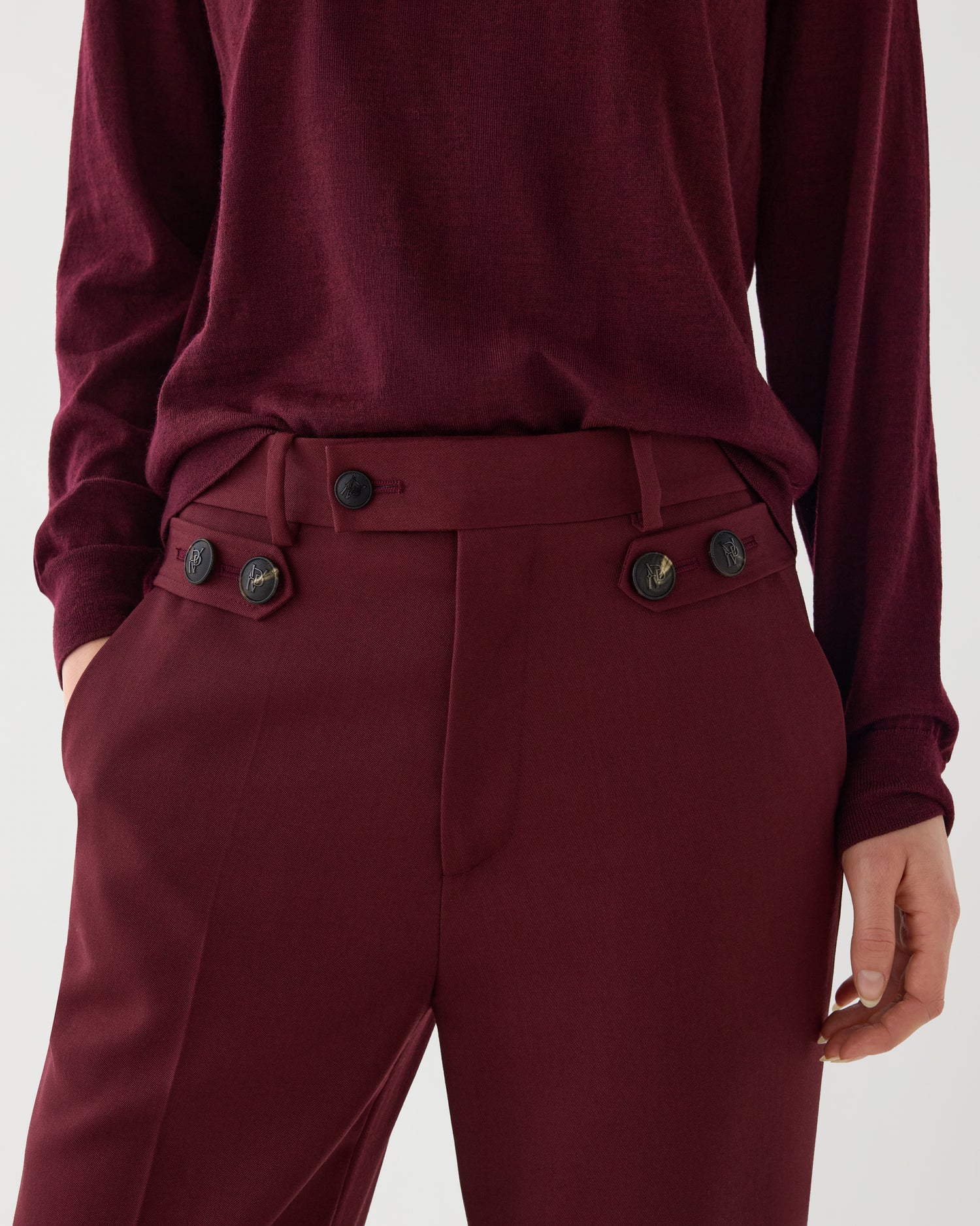 Rhea Trouser in Grain de Poudre Wool, Garnet